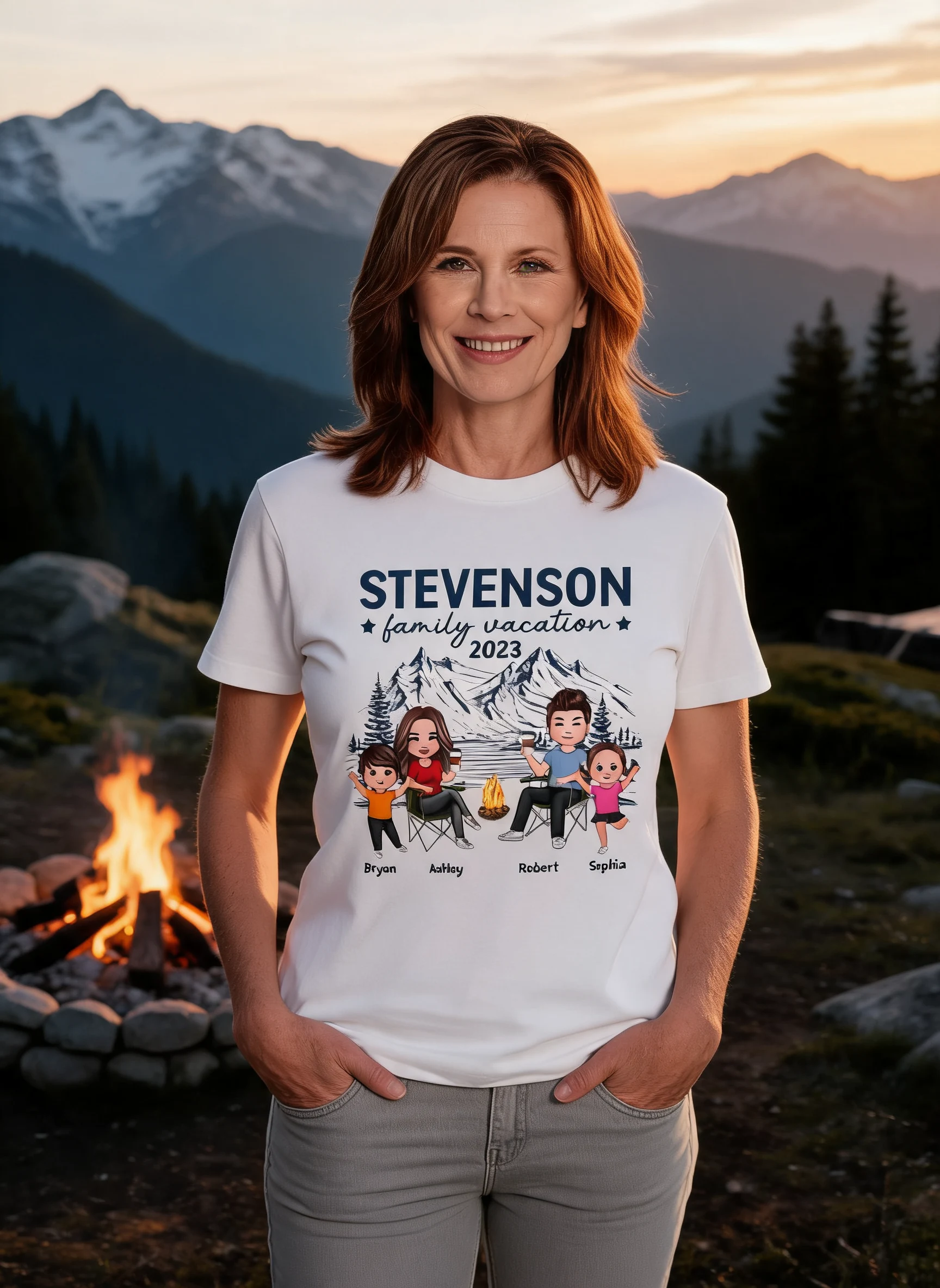 Family Vacation Camping Trip Doll Family Personalized Shirt β White