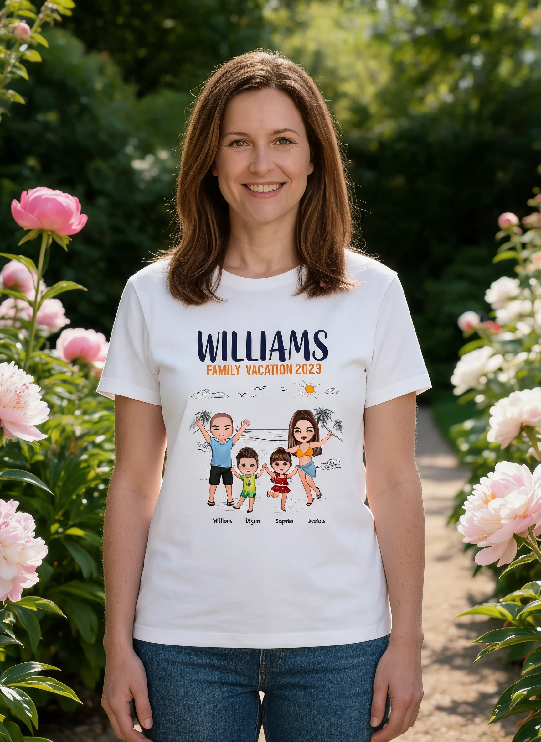Vacaciones en Familia Familia Feliz de Muñecos Viaje de Verano Camiseta Personalizada — Blanca