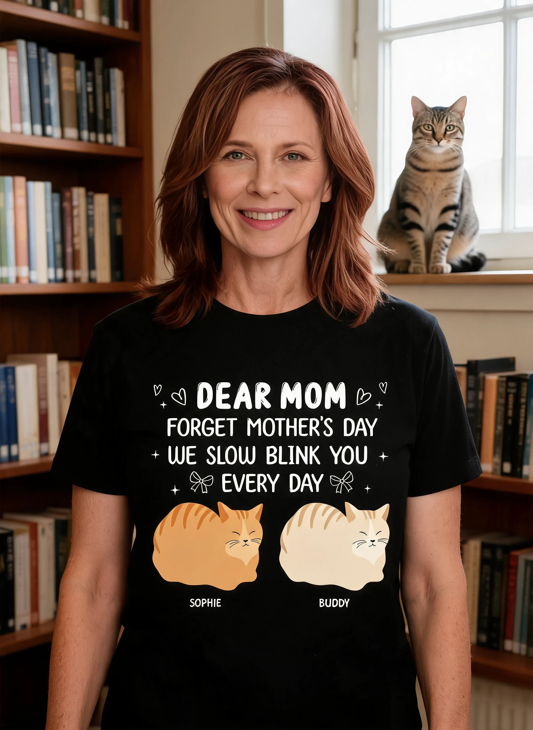 Forget Mother's Day I Slow Blink You Every Day Personalized Shirt, Funny Mother's Day, Birthday Gift for Cat Moms — Black