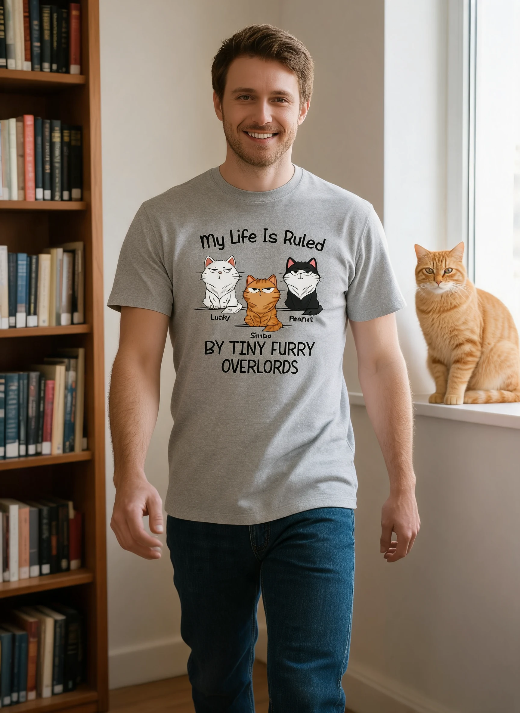 Funny Cats Expressions My Life Is Ruled By Tiny Furry Overlords Personalized Shirt — Sport Grey