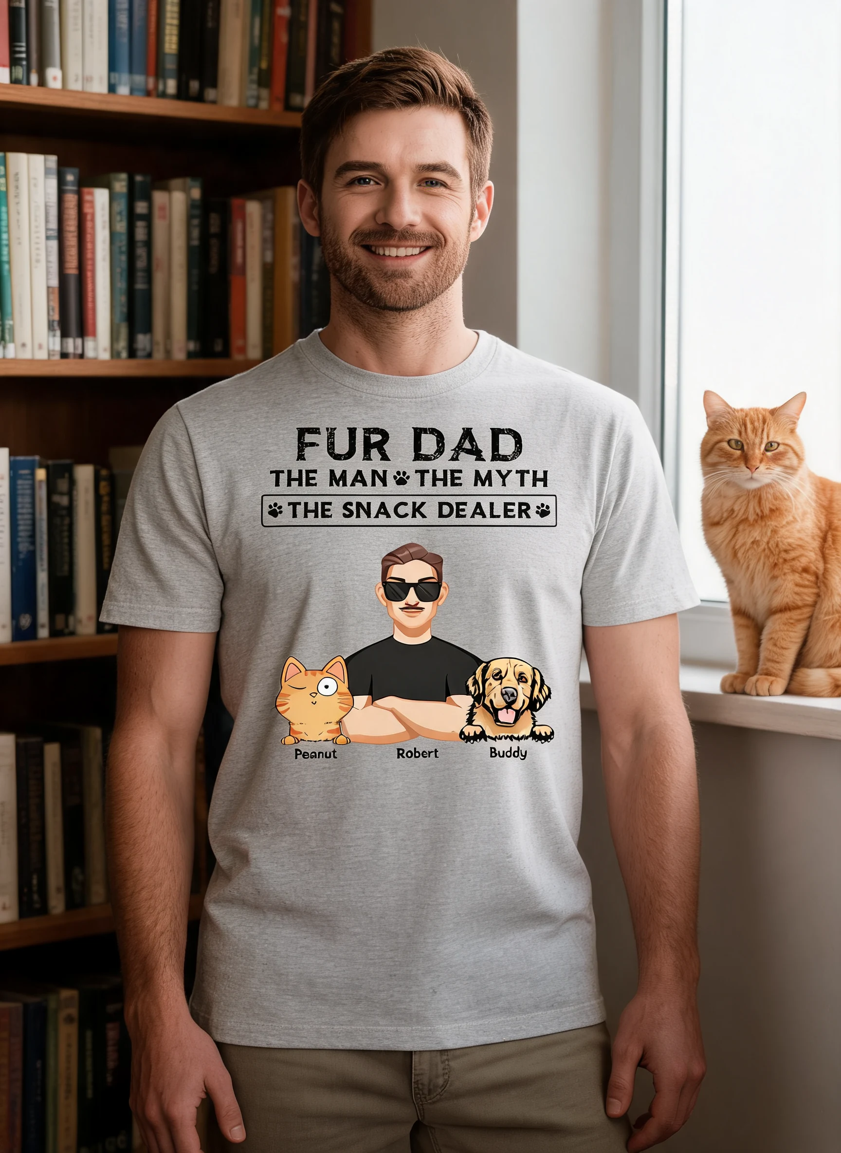 Fur Dad The Man The Myth The Snack Dealer Personalized Shirt, Gift For Dog Cat Dad — Sport Grey