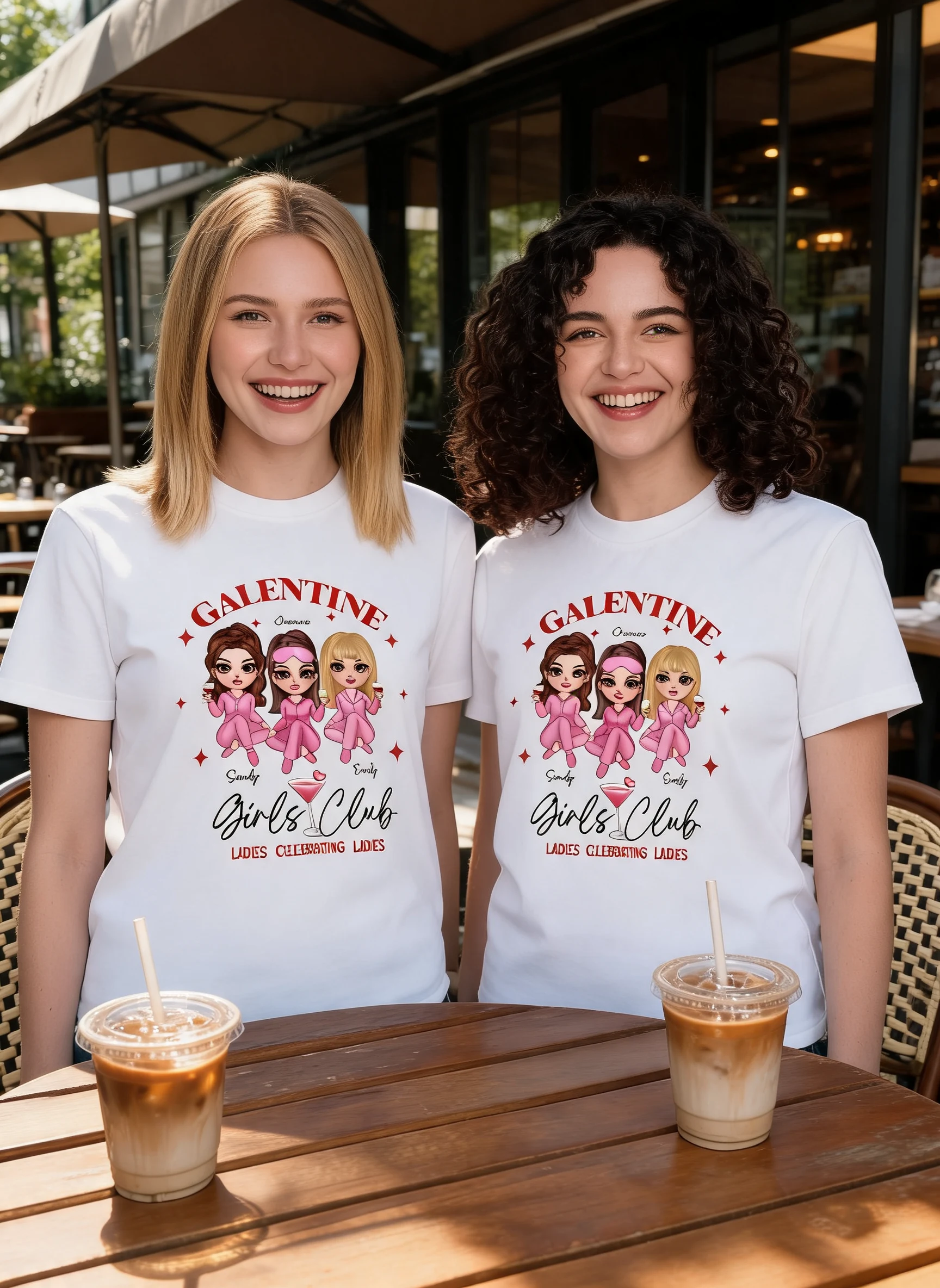 Galentine Girls Club Pyjamas Filles T-shirt Personnalisé, T-shirt, Club Social, Cadeau Meilleures Amies — Blanc