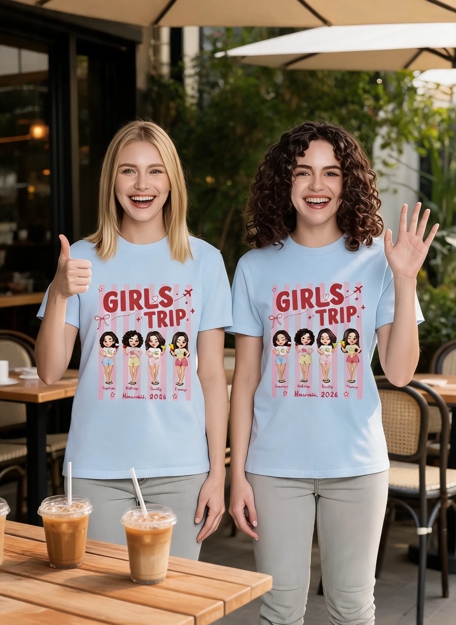 Girls Trip Colors Striped - Personalized Shirt - Matching Besties Vacation Shirt , Best Friend Summer, Beach Bachelorette Party — Light Blue