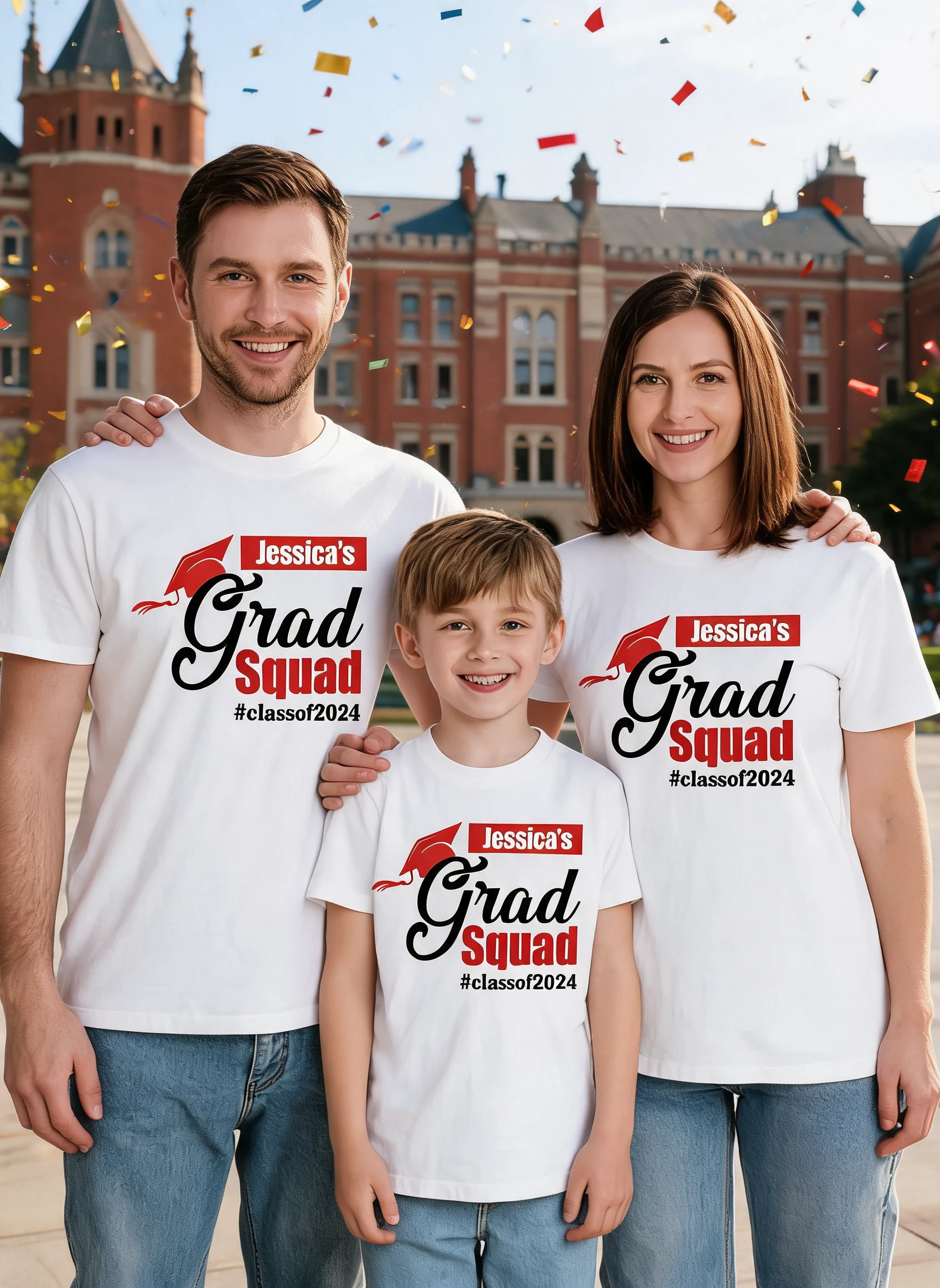 Graduate Family Grad Squad Graduation Senior Mom Dad Grandma Grandpa Personalized Shirt — White