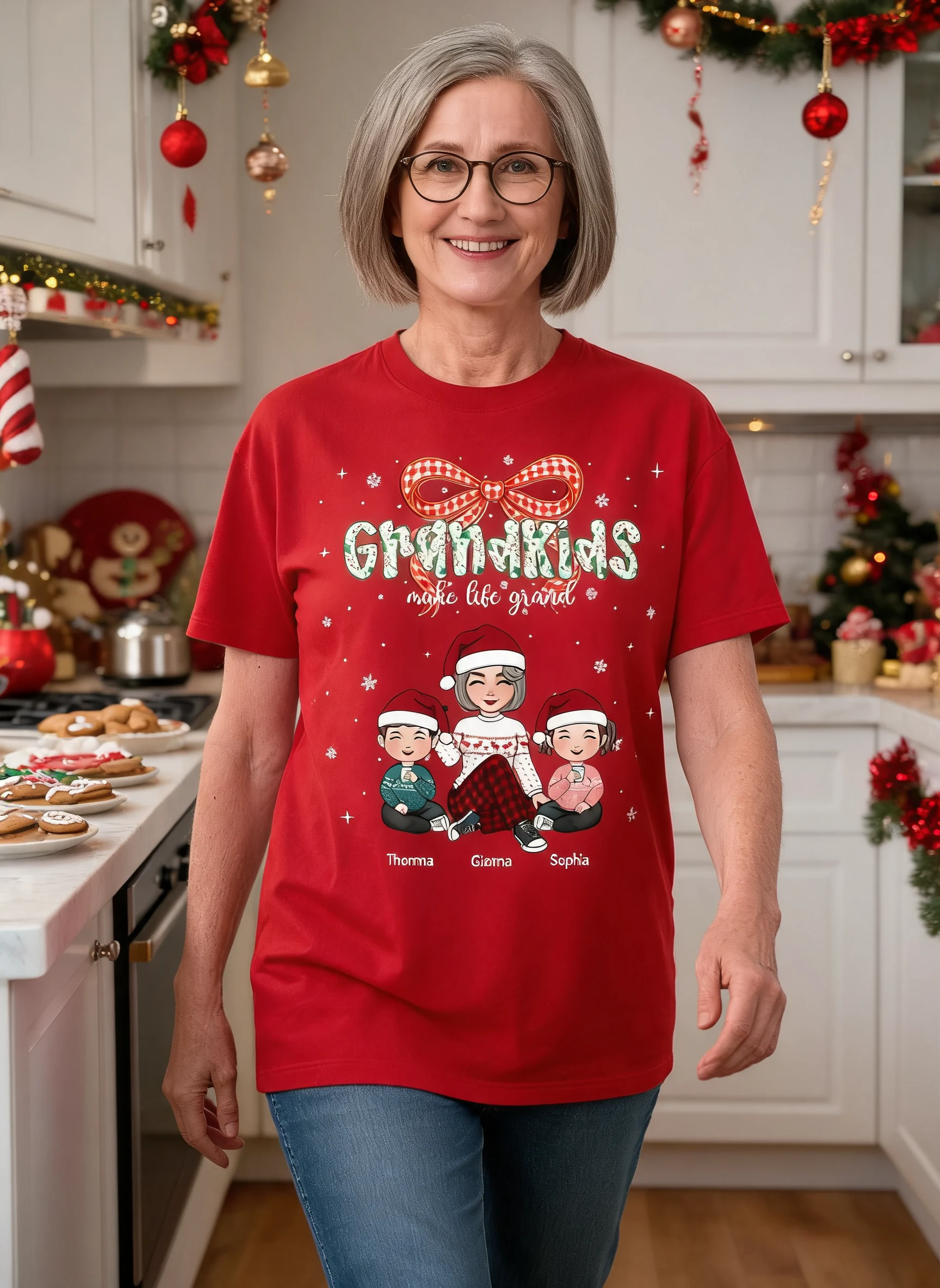 Motif de Noël Floral Coquette Les Petits-Enfants Rendent La Vie Magnifique - T-shirt Personnalisé — Rose Pâle