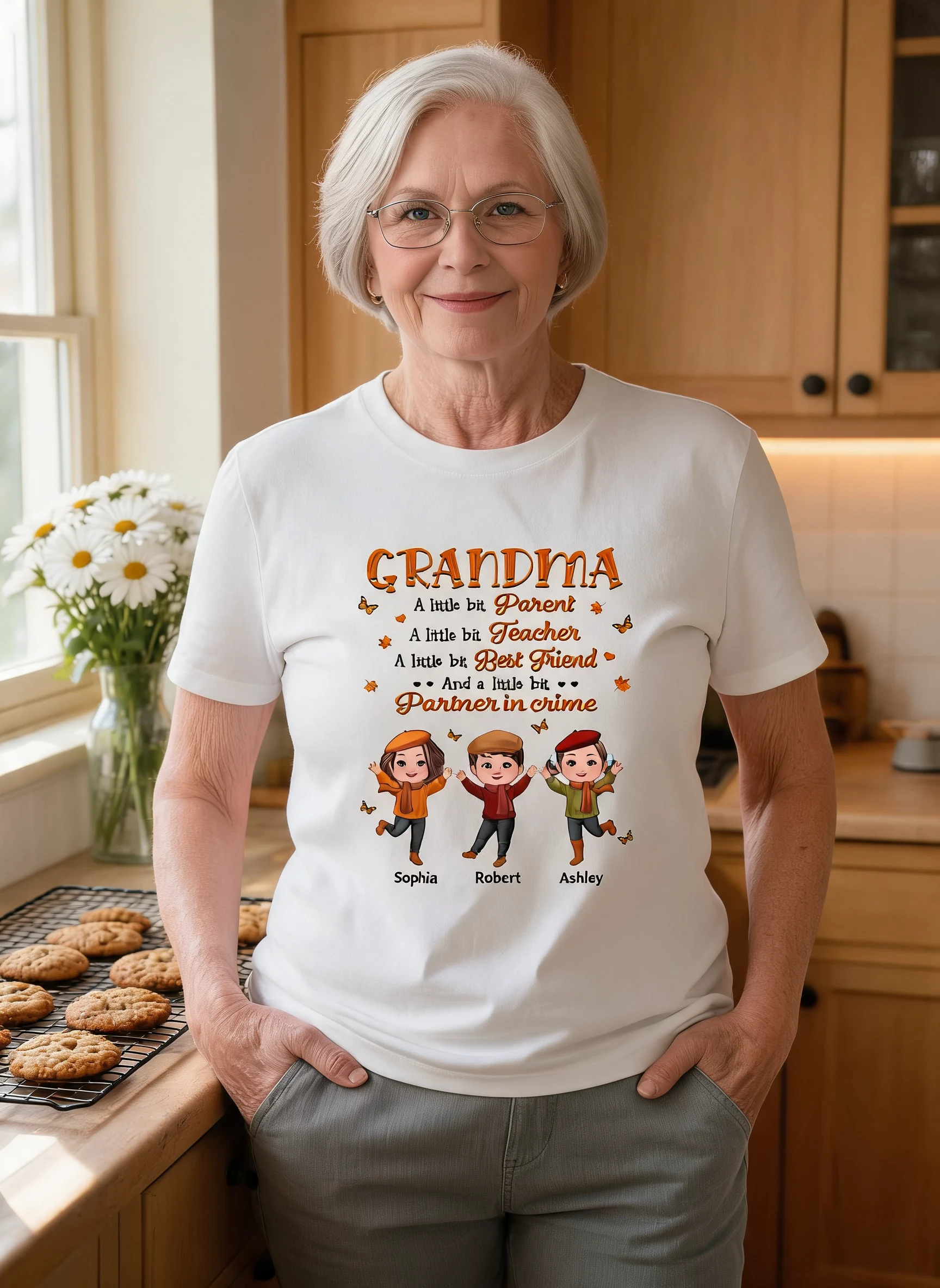 Oma Herbst Eltern Lehrer Beste Freundin Personalisiertes Shirt — Weiß
