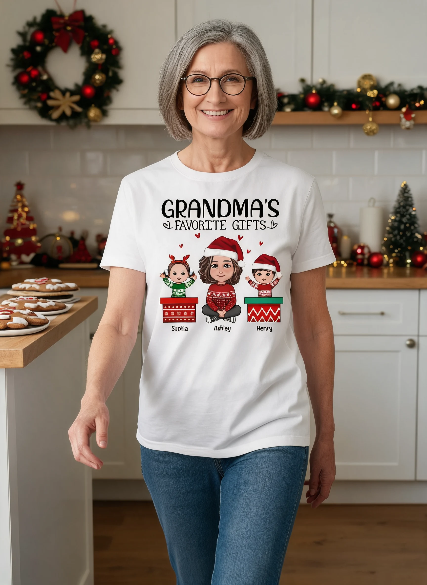 Cadeau Préféré de Grand-mère Poupée Joyeuse Enfants en T-Shirt Personnalisé — Blanc