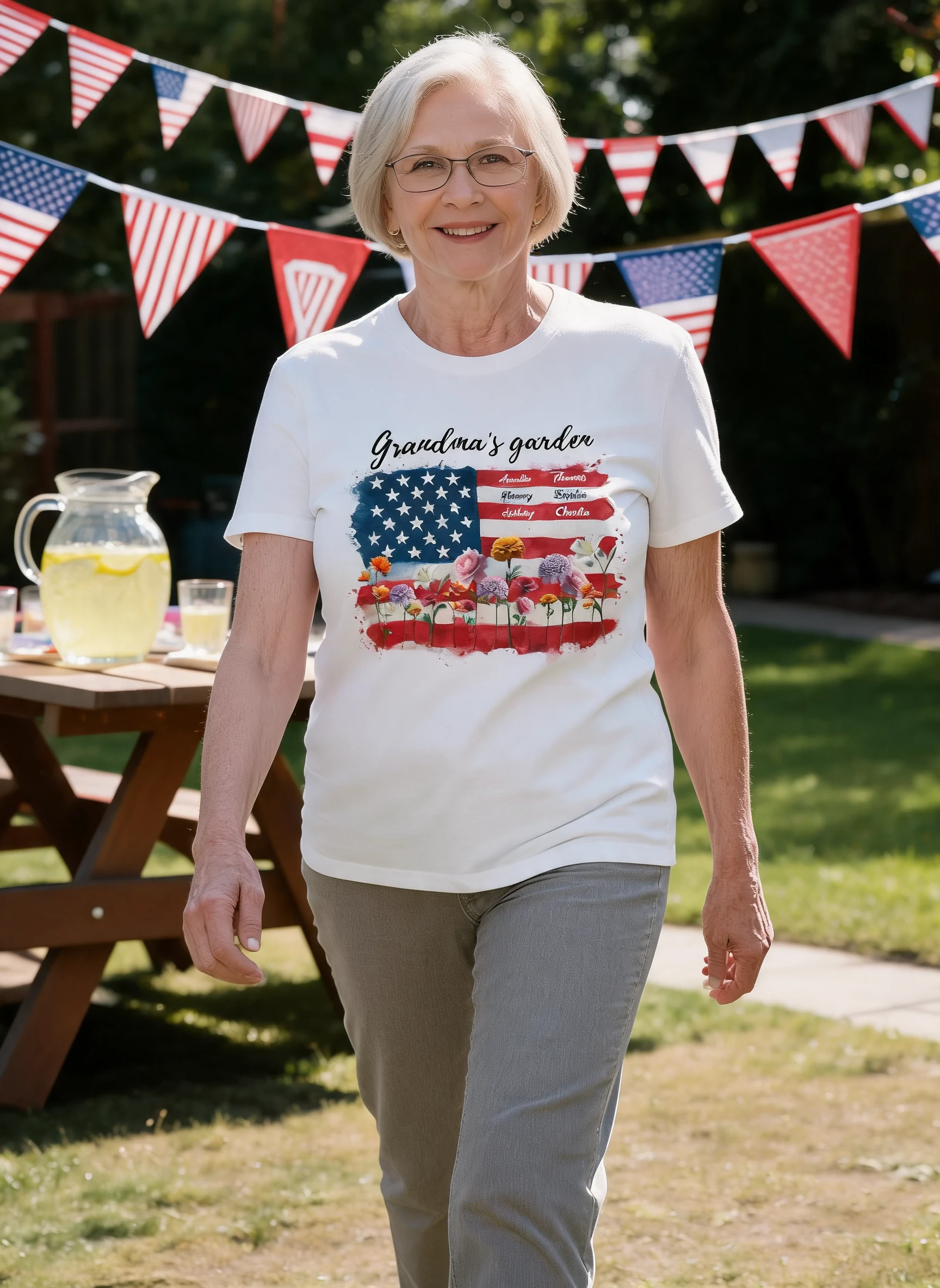 Grandma Garden Nation Flag Floral 4th Of July Personalized Shirt — White