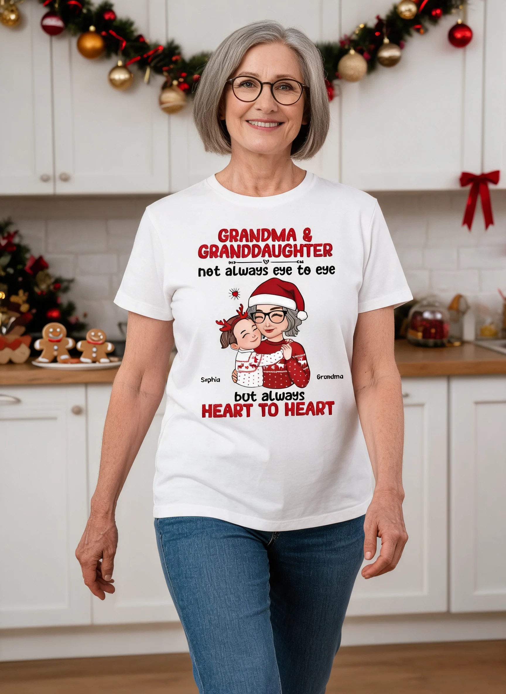 Grand-mère Petite-fille Petit-fils Toujours Cœur à Cœur T-shirt Personnalisé — Blanc
