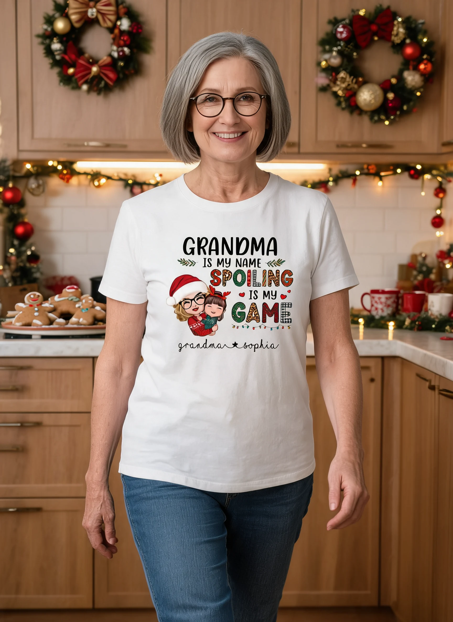 Grandma Is My Name Spoiling Is My Game Personalized Christmas Hoodie Sweatshirt — White
