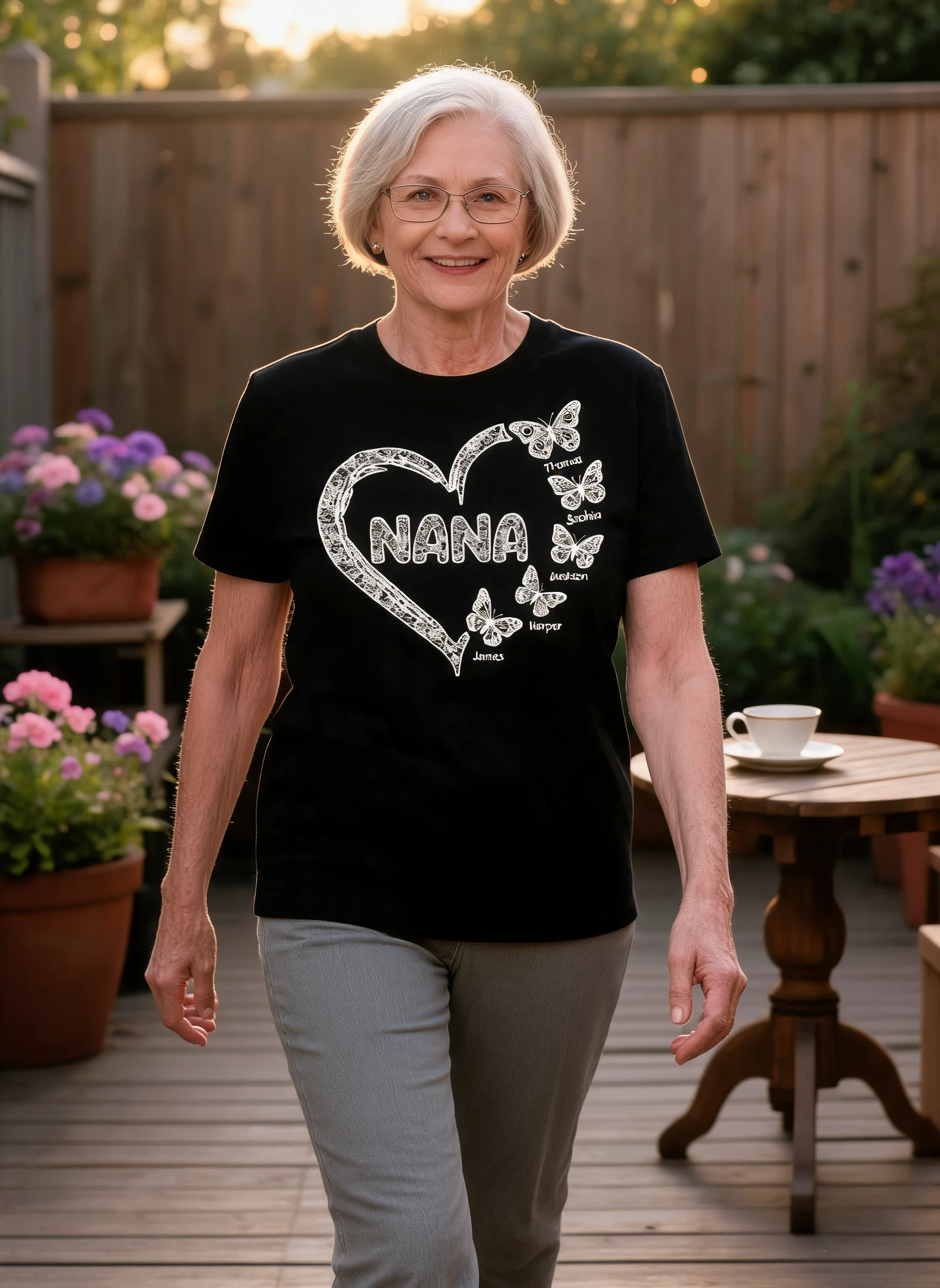 Grandma Lace Pattern Butterflies Heart - Personalized Shirt - Gift For Grandma, Mom — Black