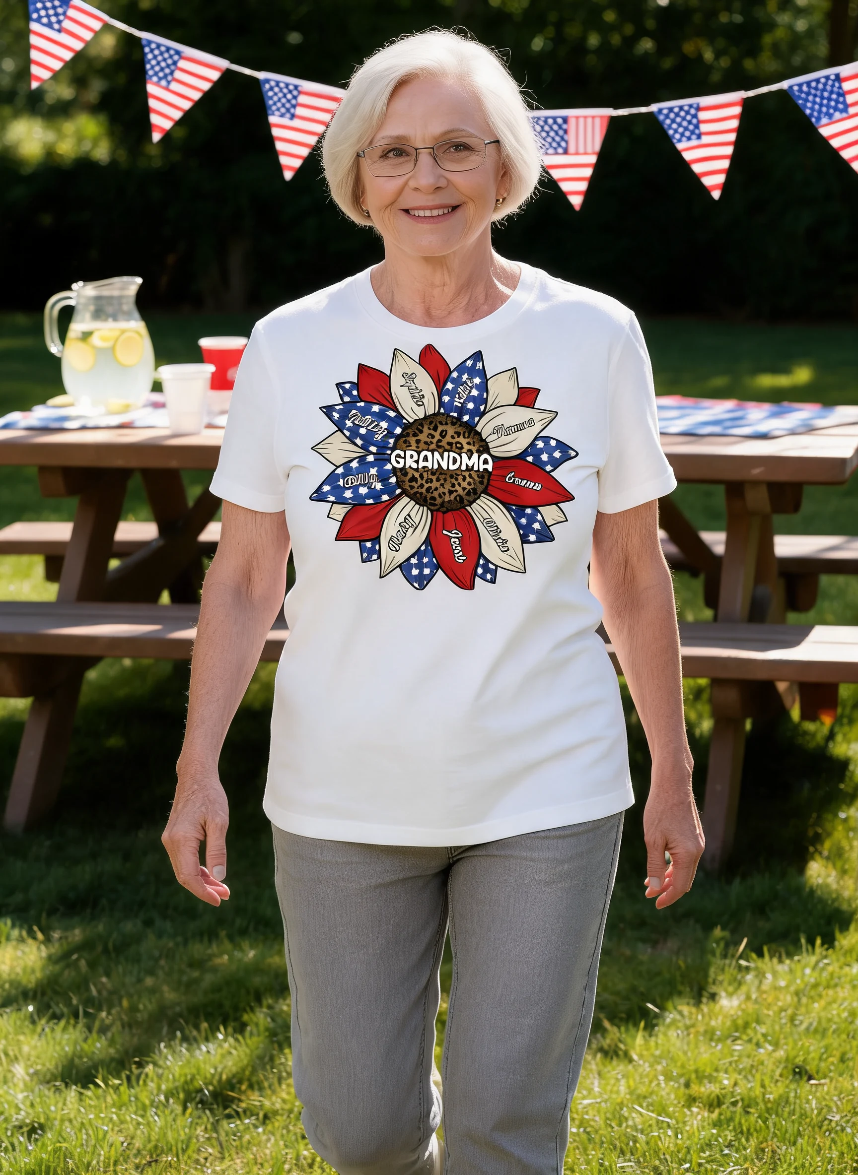 Grandma Leopard Nation Flag Sunflower Personalized Shirt — White
