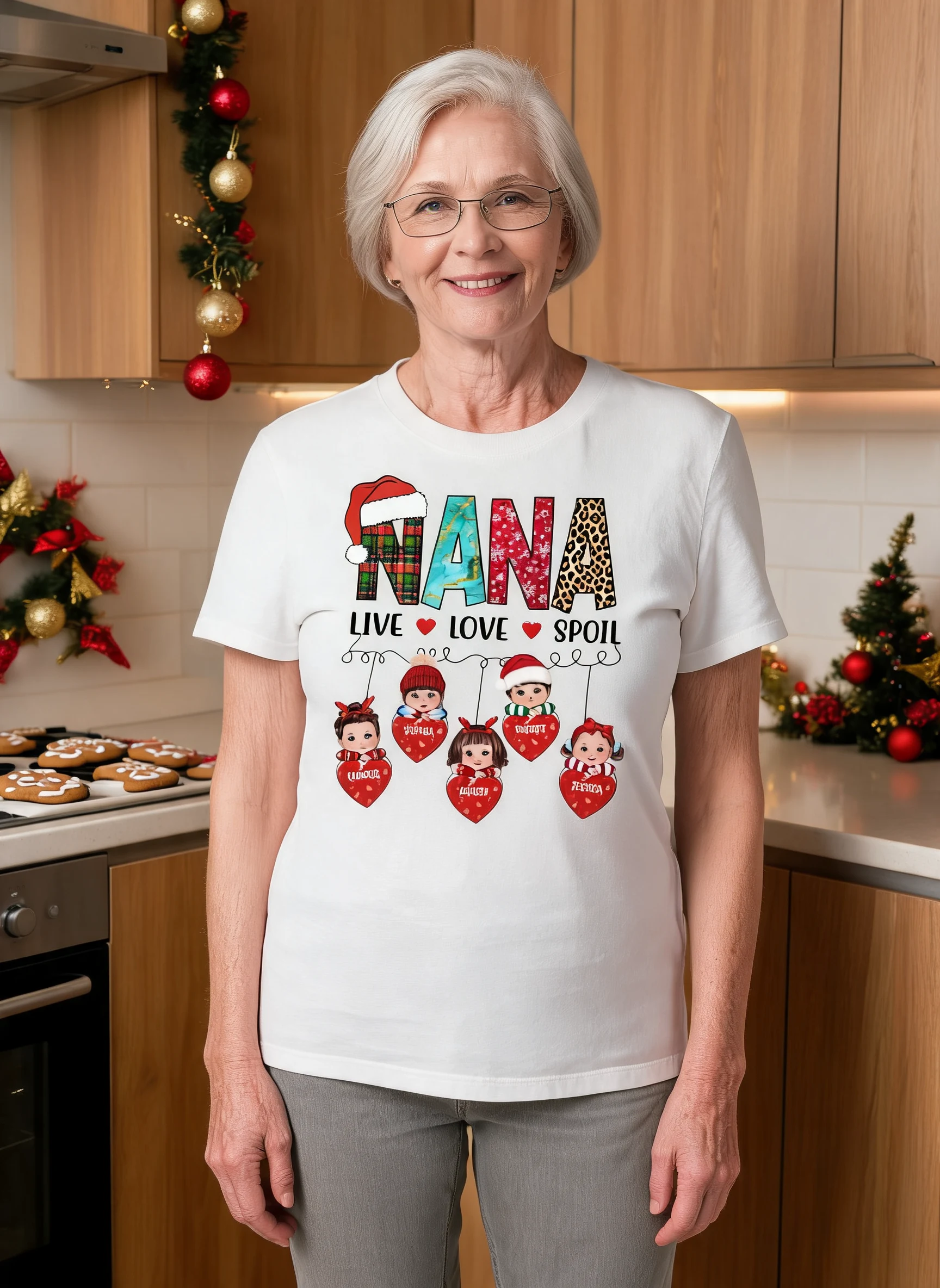 Grandma Live Love Spoil Personalized Christmas Sweatshirt Hoodie — White