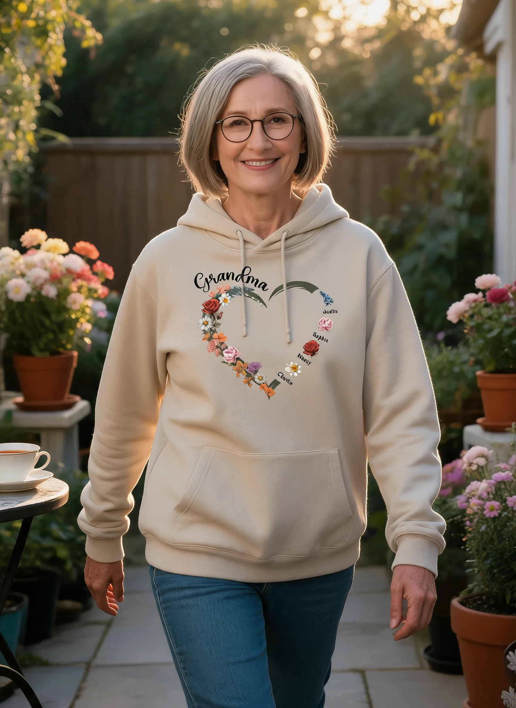 Grandma Mom Heart Birth Month Flowers Personalized Shirt — Sand
