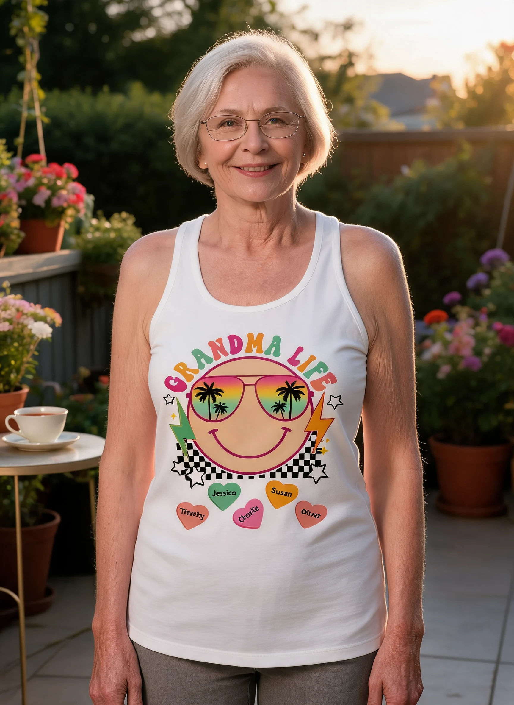 Oma-Mama-Leben Sommer-Vibes Personalisiertes Tanktop — Weiß