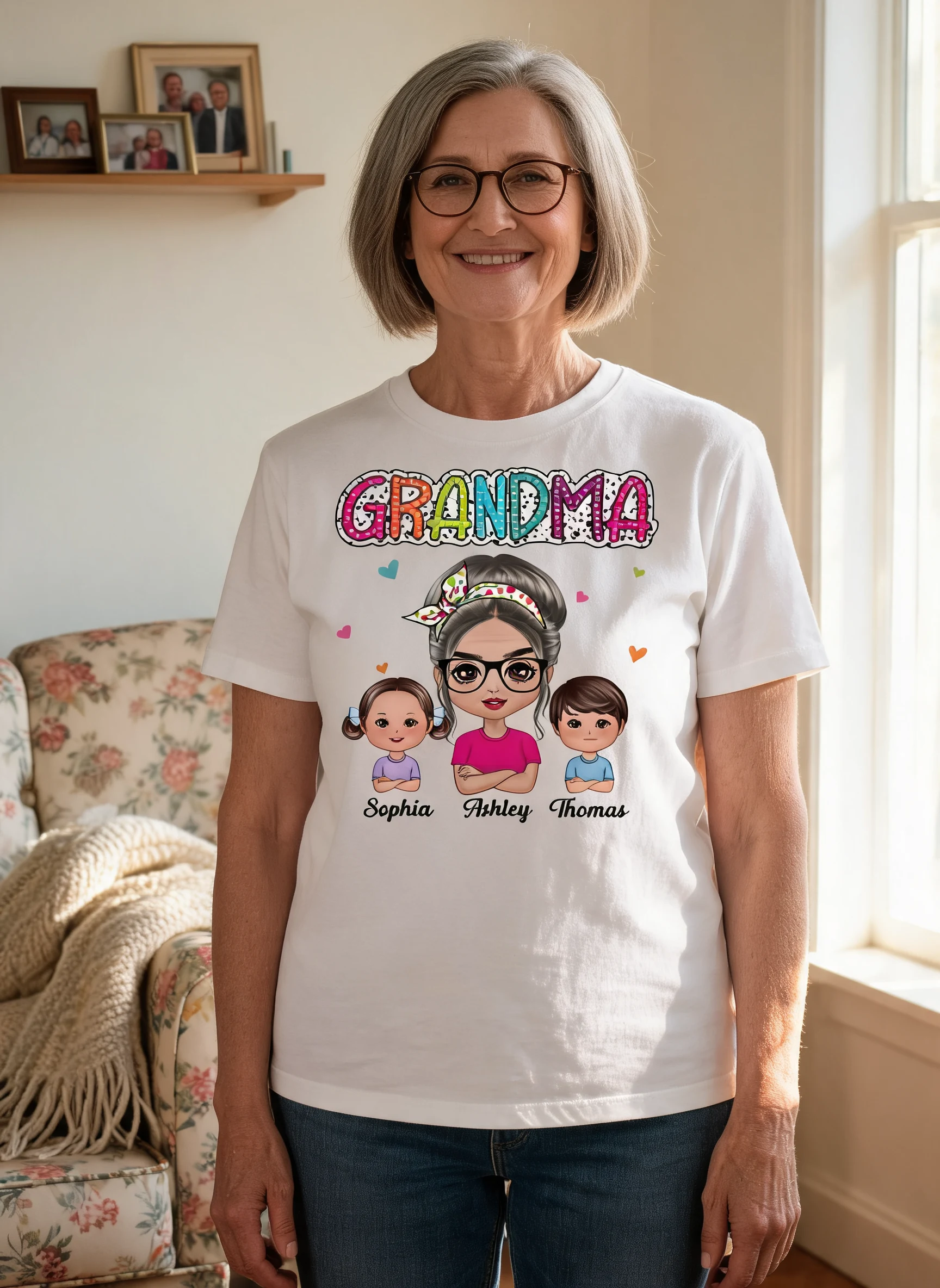 Grandma Mom Summer Vibe Doll Woman & Kids Personalized Shirt — White