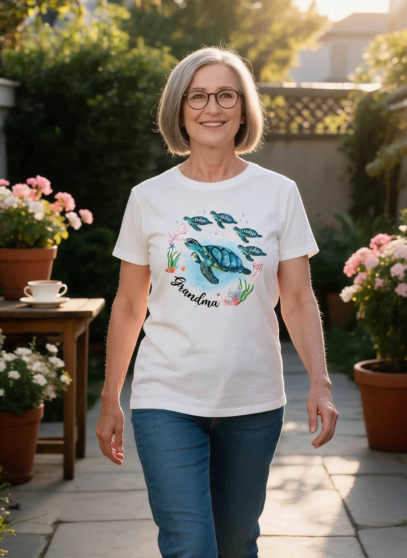 Oma Mama Schildkröten Sommer Personalisiertes Shirt — Weiß