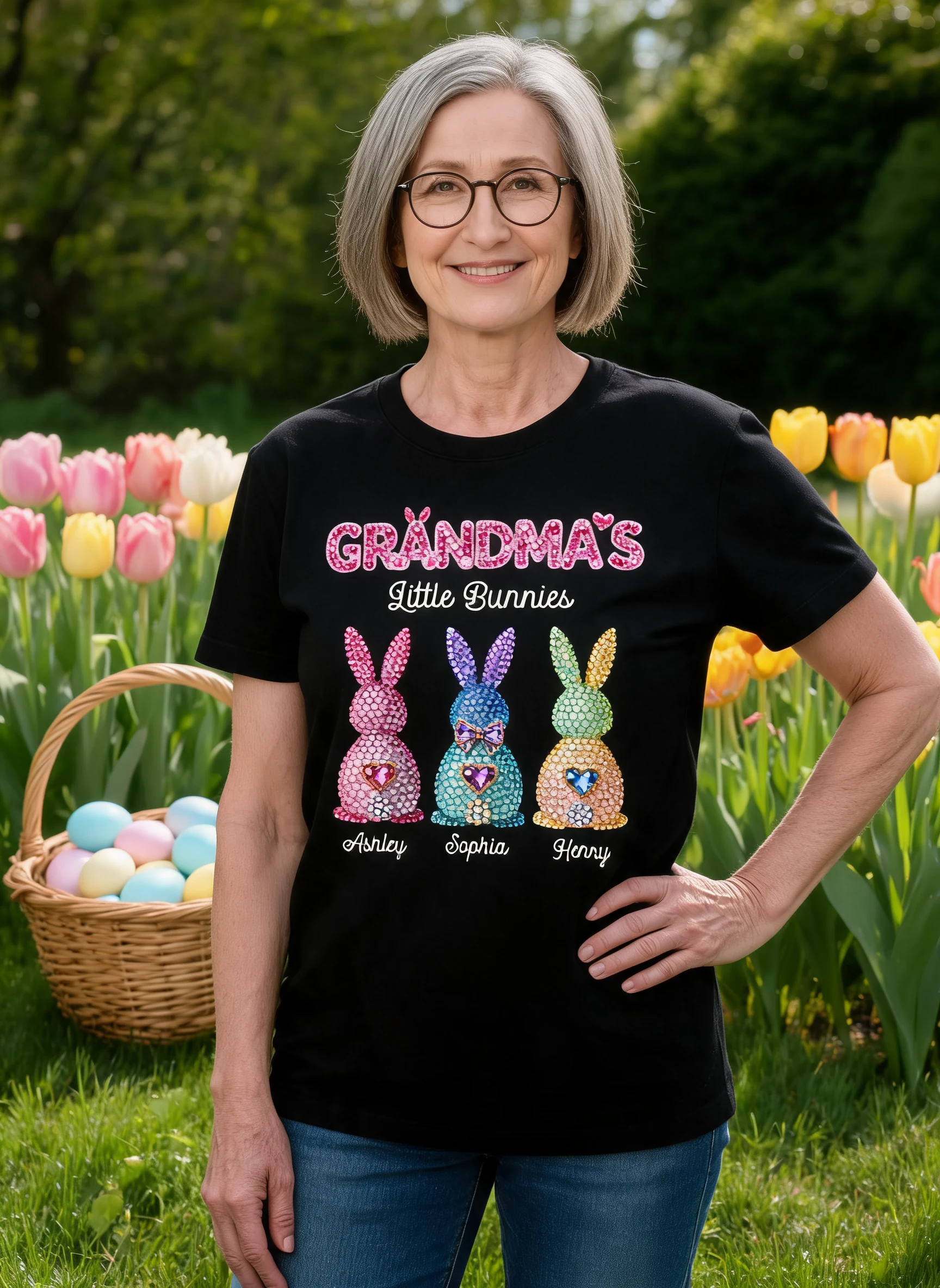 Grandma's Little Bunnies Easter - Personalized Shirt - Sentimental Gift for Grandma — Black