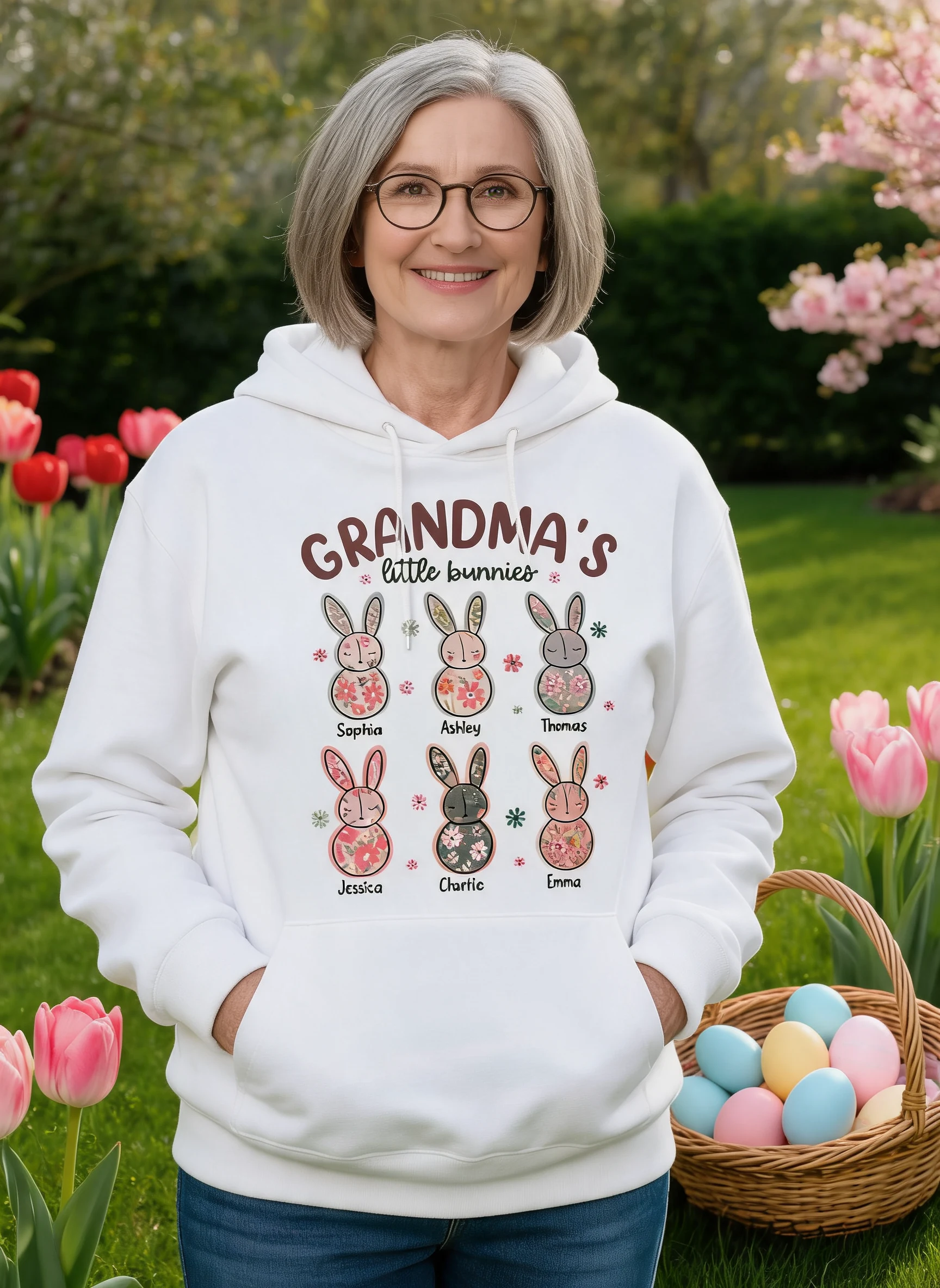 Grandma's Little Bunnies Floral Easter Personalized Shirt — White