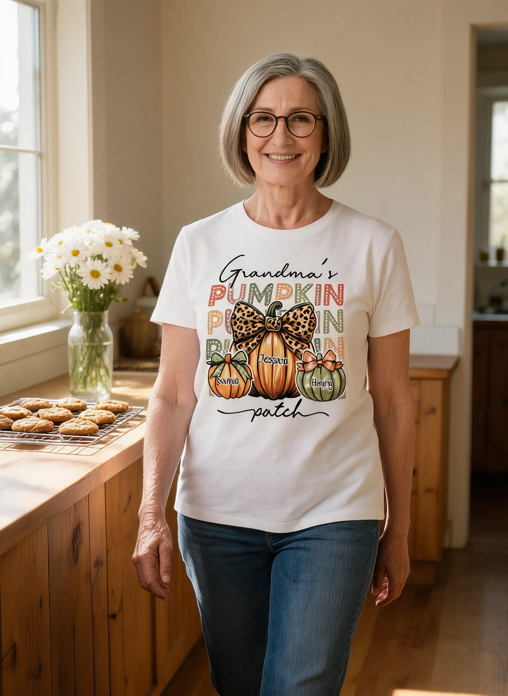 Grandma's Pumpkin Patch Retro Style Personalized Shirt — White