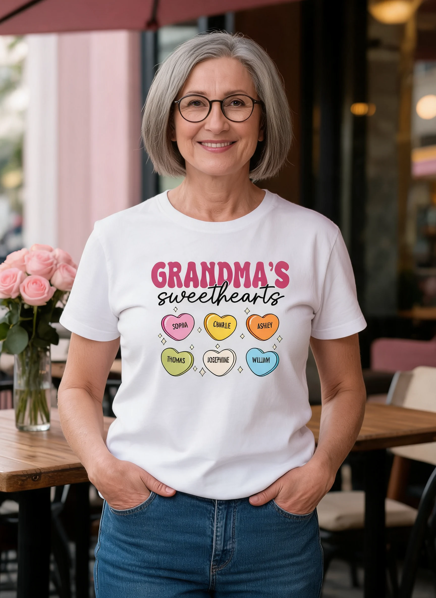 Grandma's Sweethearts Valentine's Day For Grandma Mom Personalized Shirt — White
