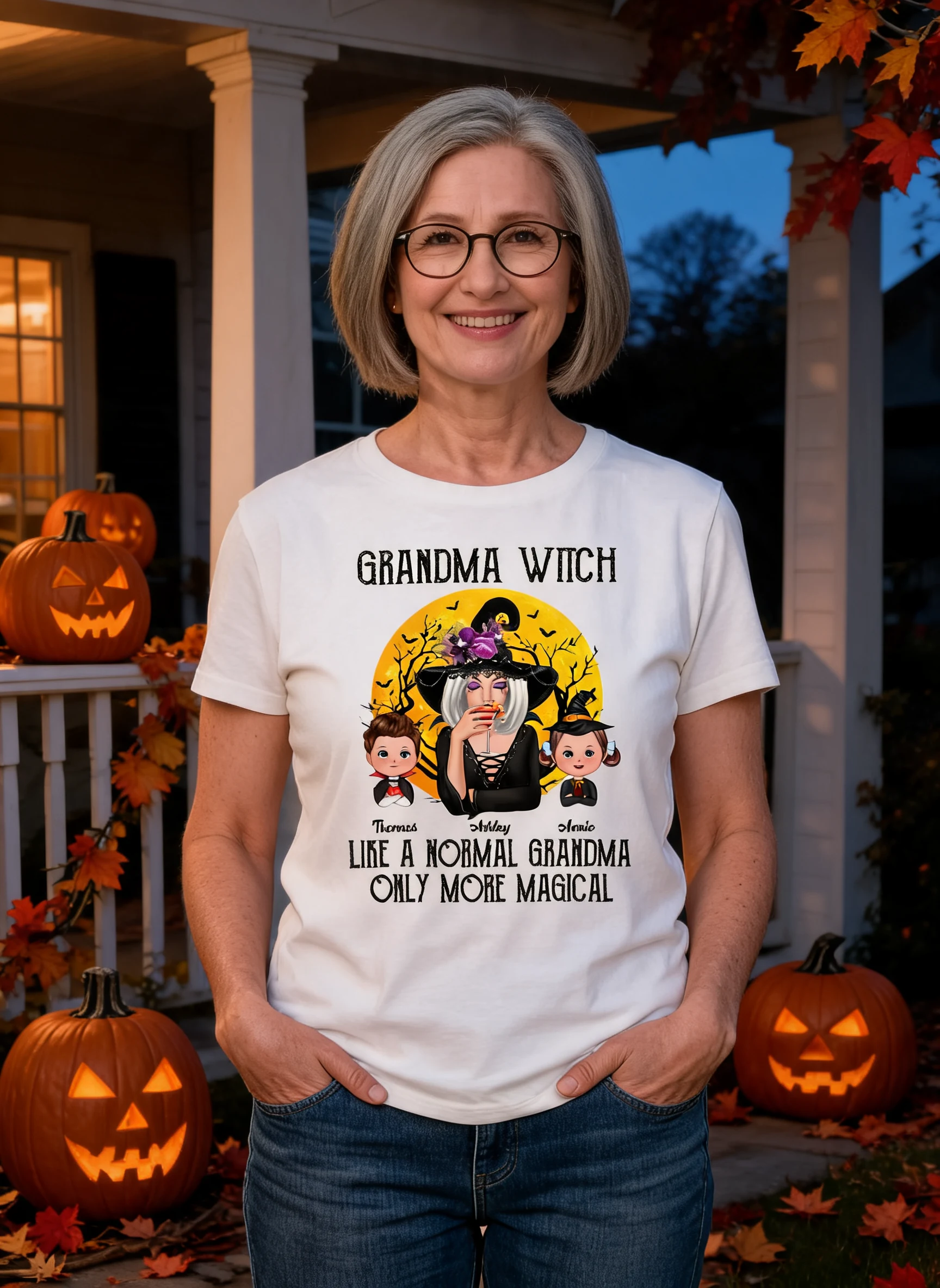 Grandma Witch Like Normal Grandma More Magical Halloween Personalized Shirt — White