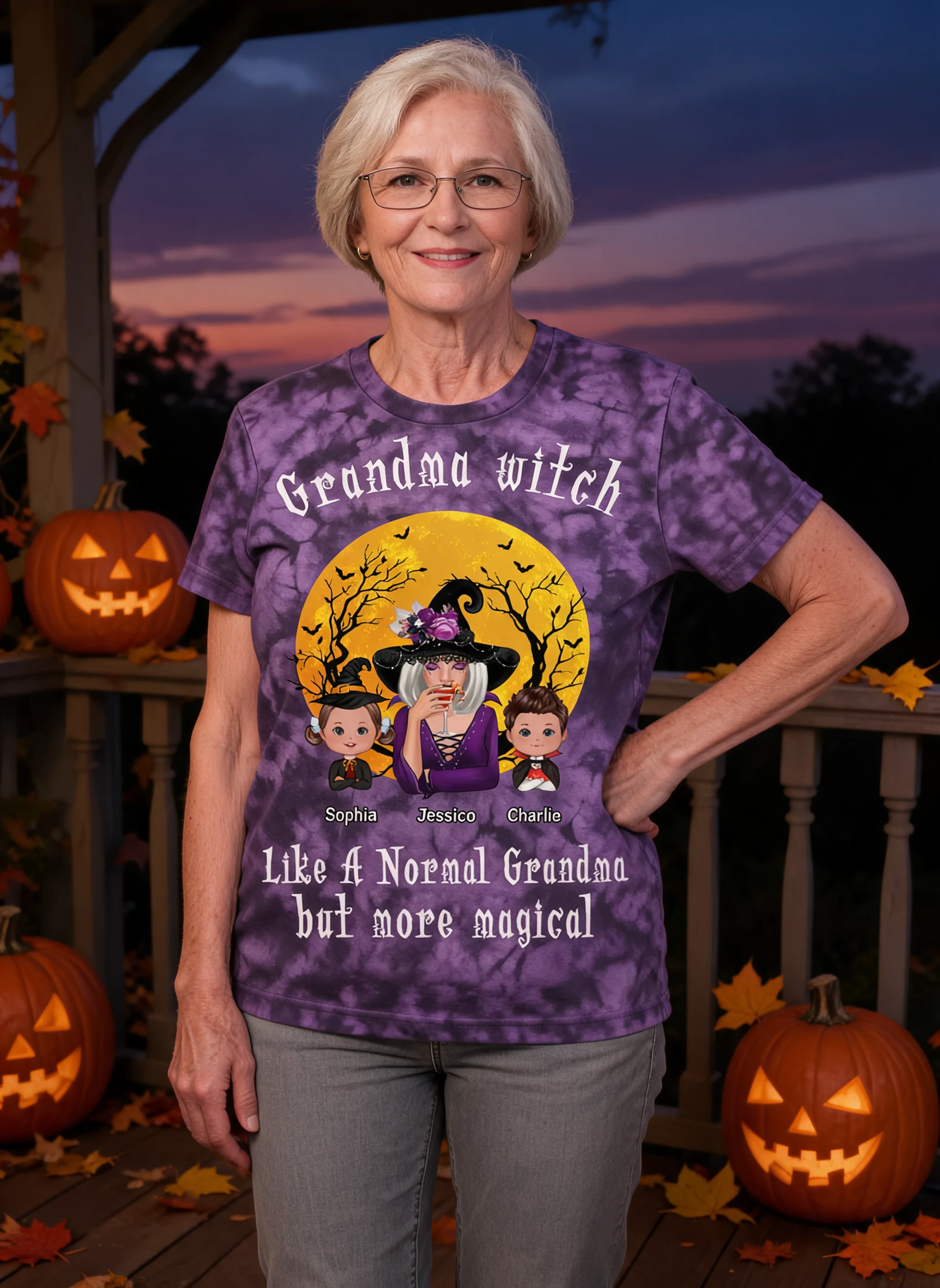 T-shirt Personnalisé Mamie Sorcière Plus Magique Halloween, Costume Parfait Pour Mamie — Bleu Clair