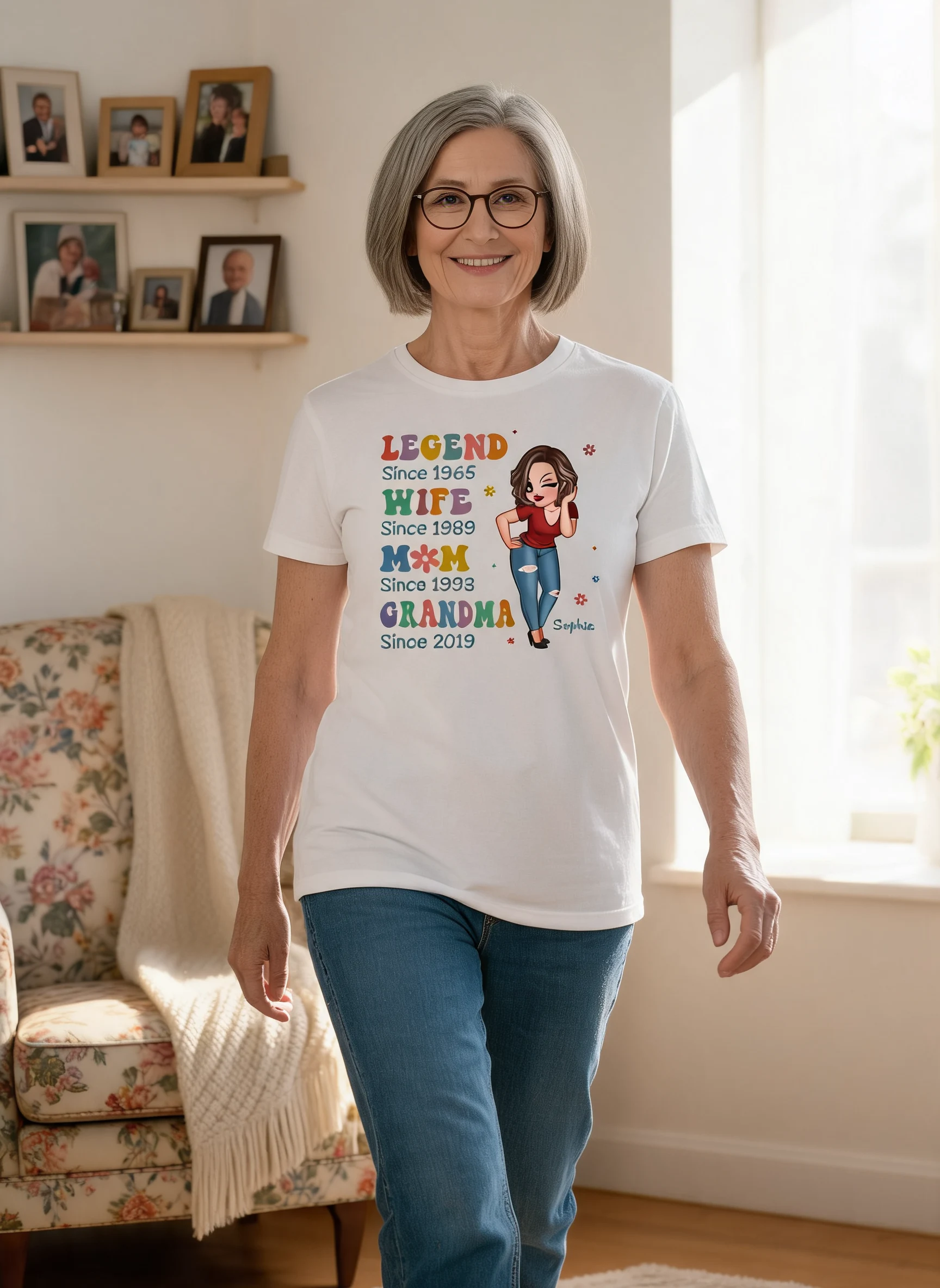 Half Colorful Legend Wife Mom Grandma Personalized Shirt — White