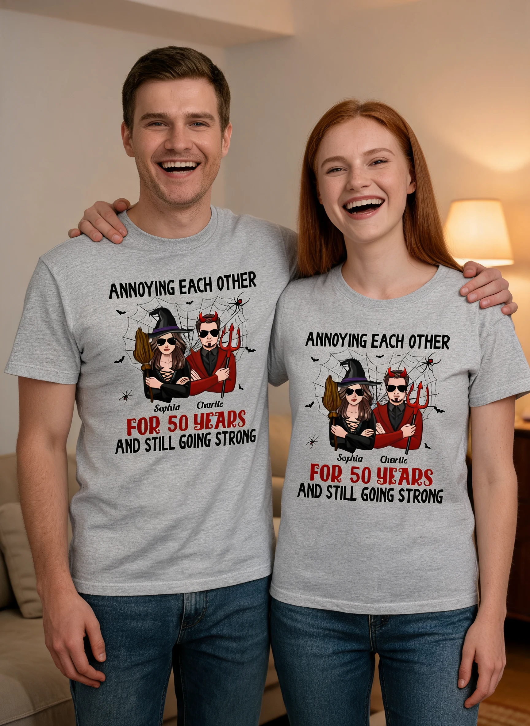 Halloween Couple Annoying Each Other Personalized Shirt — Sport Grey