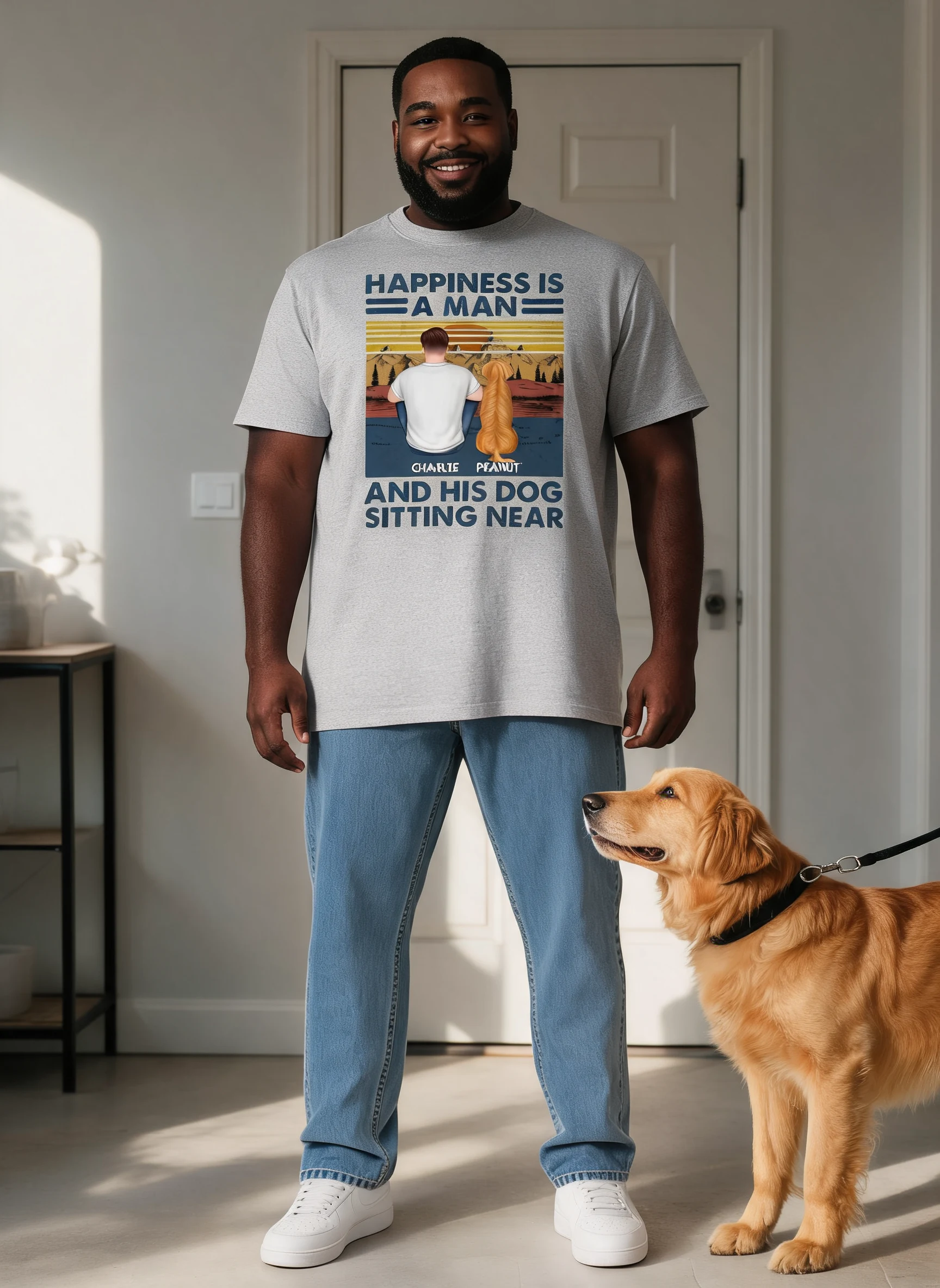 Happiness Is An Old Man And Dog Sitting Near Personalized Shirt — Sport Grey