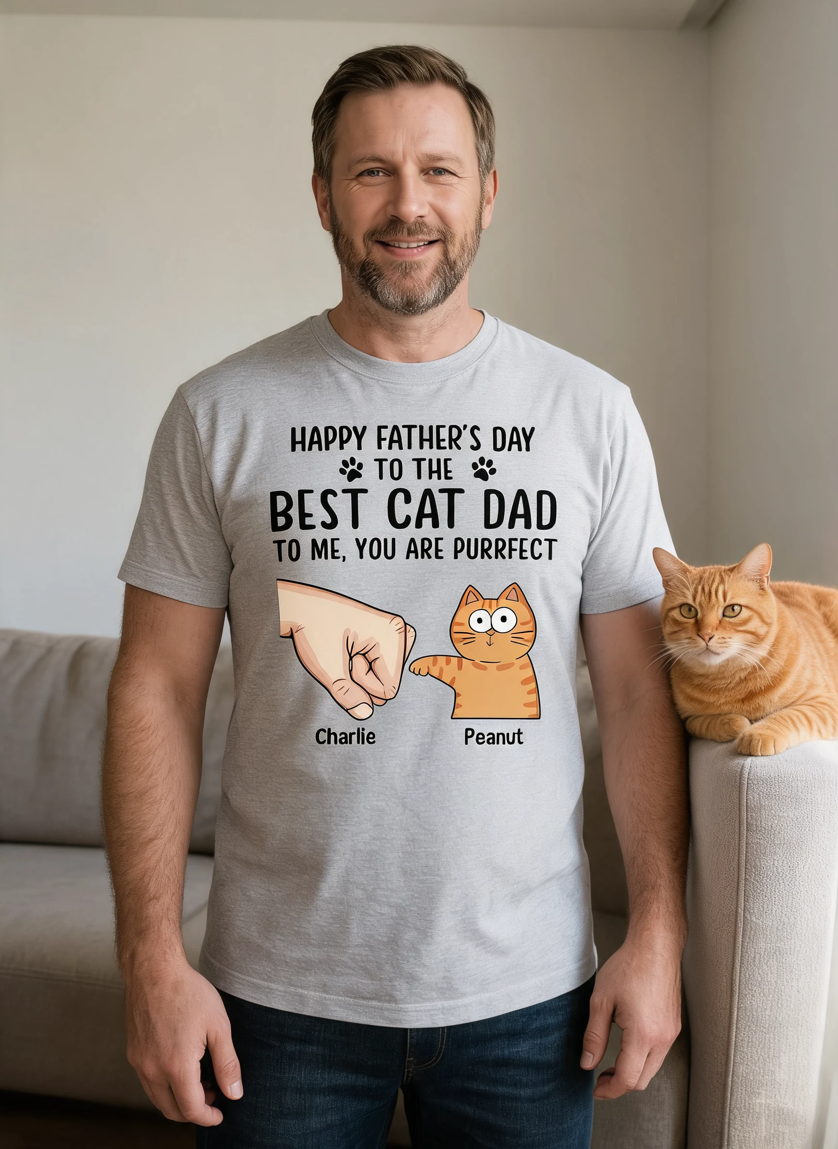 Happy Father's Day To The Best Cat Dad Personalized Shirt, Father's Day Gift For Cat Dad, Husband, Boyfriend — Sport Grey