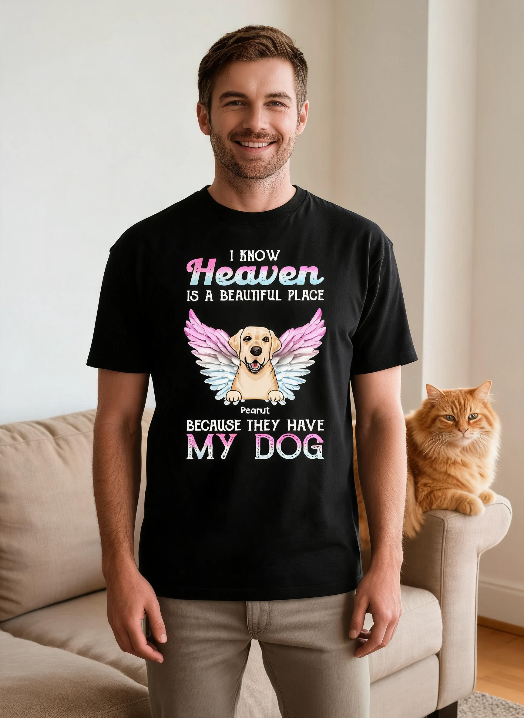 Heaven Is Beautiful Place Pet Dog Cat Memorial Gift For Pet Lover Personalized Shirt β Black