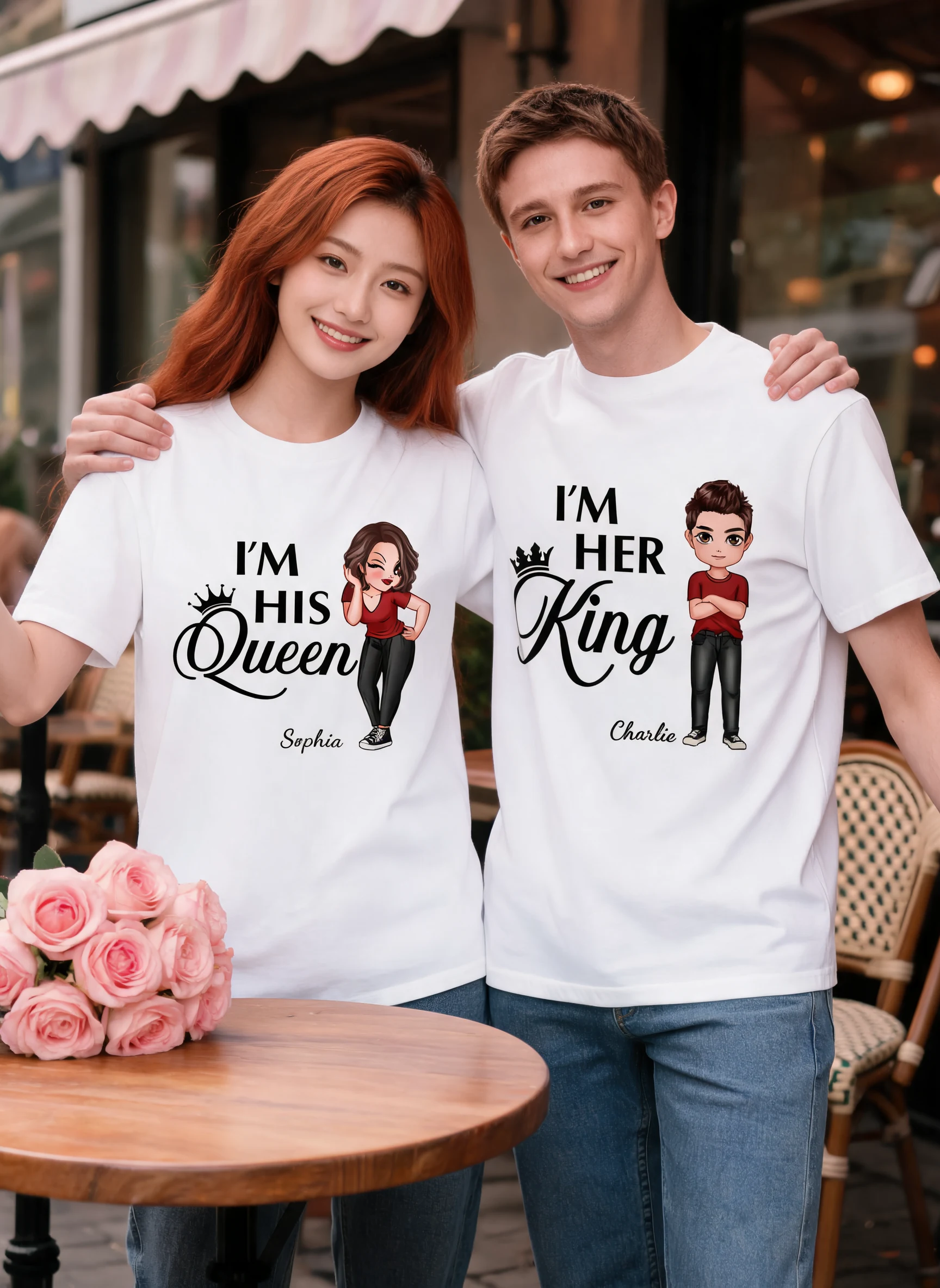 Her King His Queen Valentine's Day Gift For Couple Personalized Matching Shirts [Set of 2 Shirts] — White