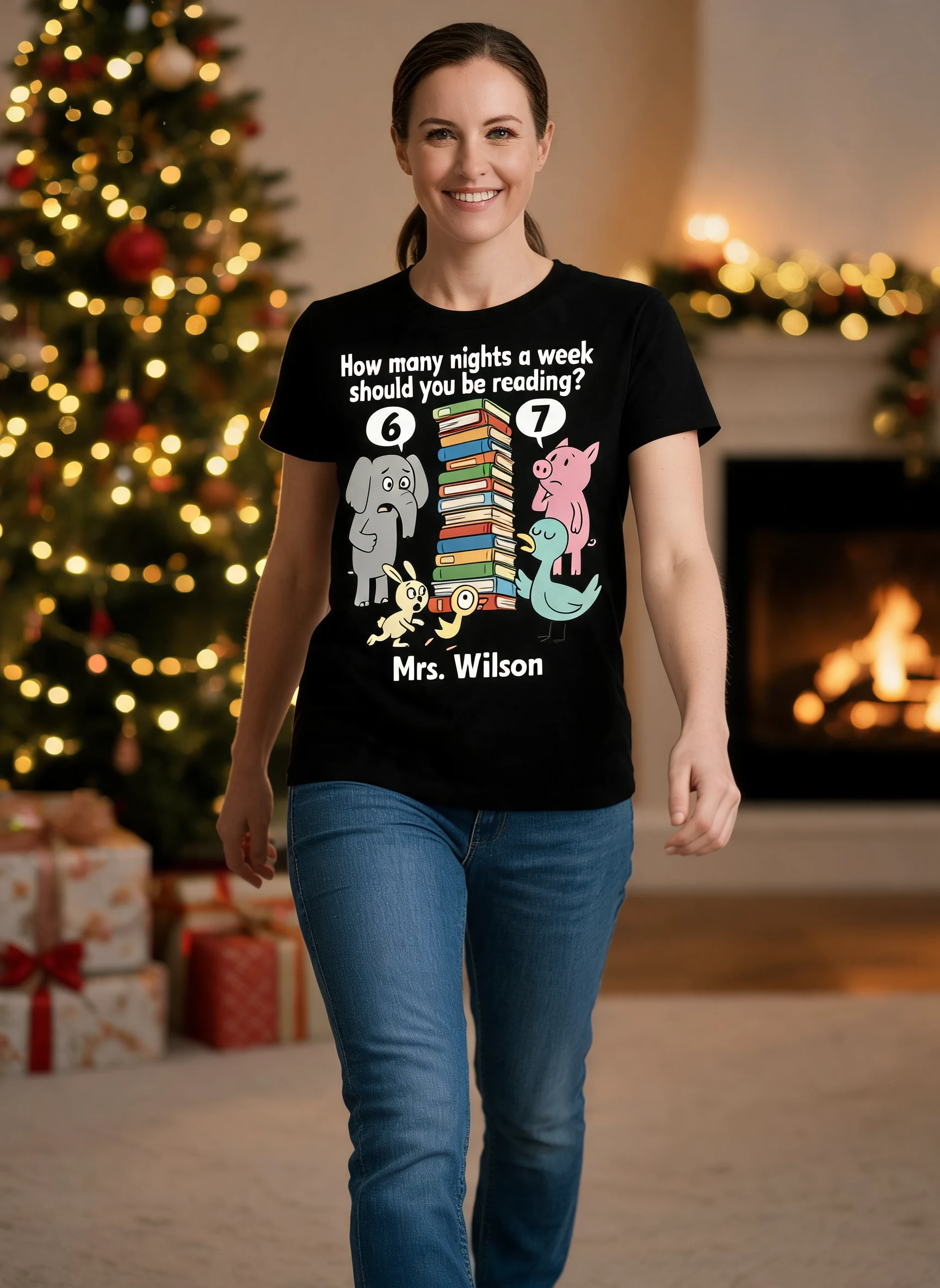 Wie viele Nächte in der Woche solltest du lesen 6-7 - Personalisiertes T-Shirt - Kinderbuch-Sweatshirt, Lehrer Sechs Sieben 67 Shirt — Schwarz