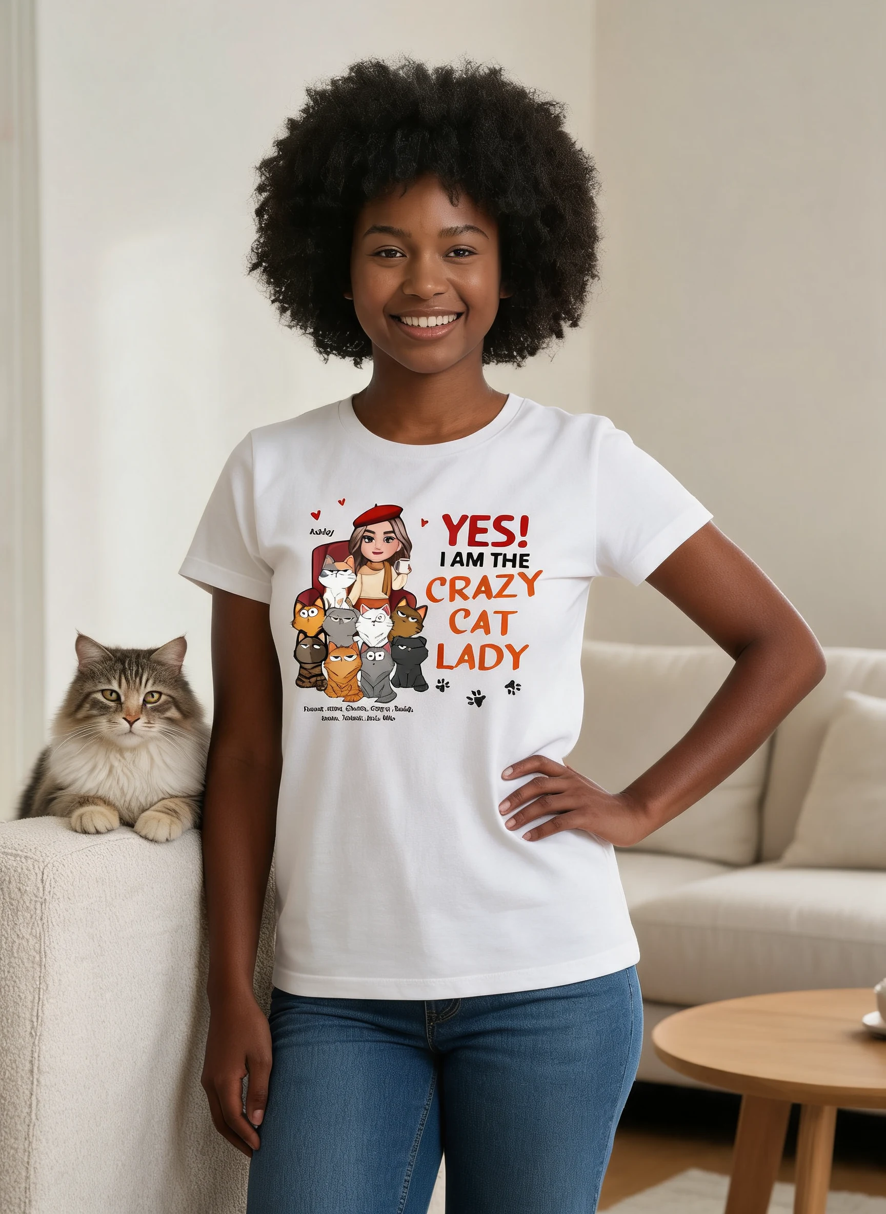 I Am The Crazy Cat Lady Funny Cats Expressions Personalized Shirt — White