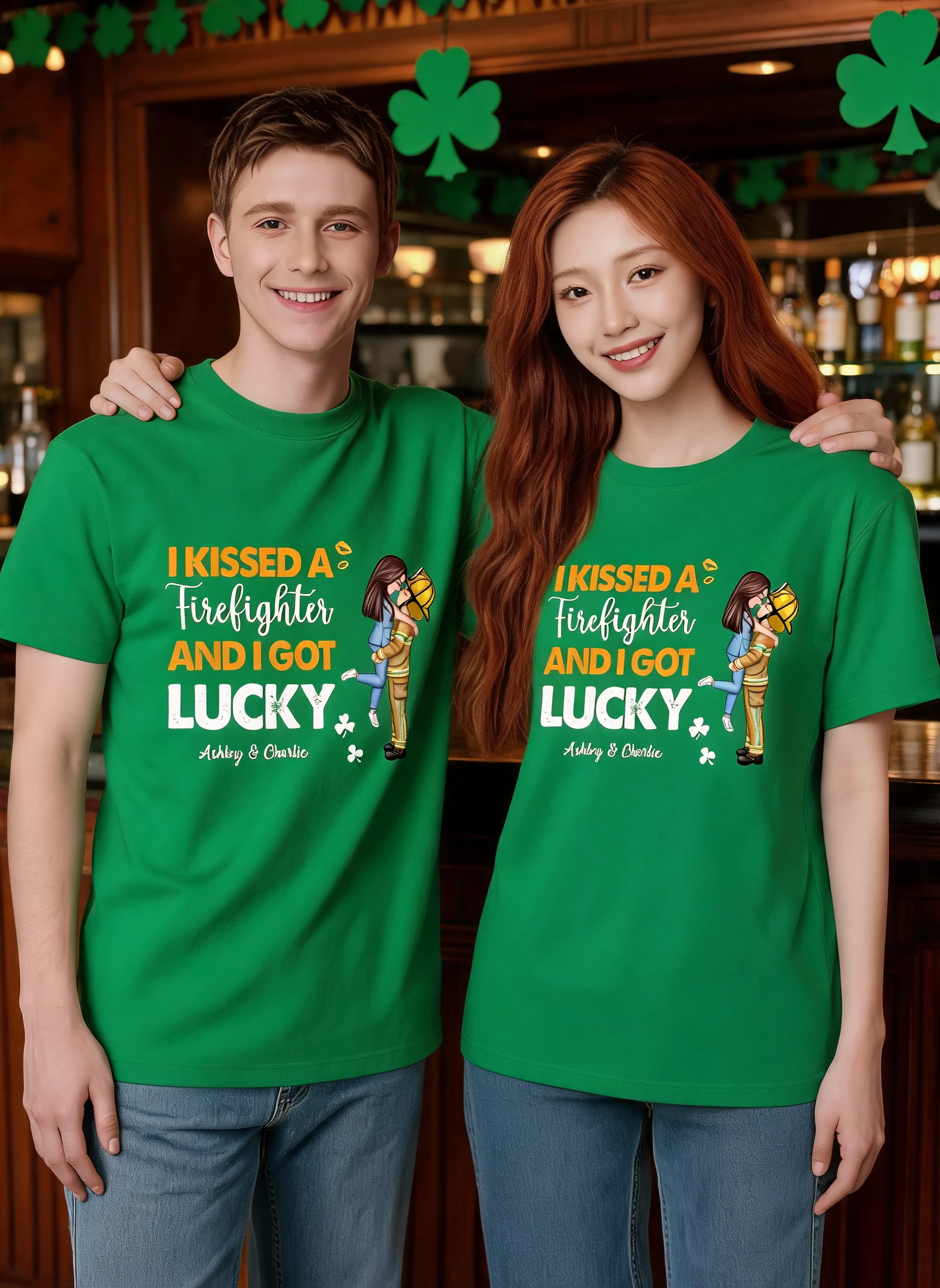 I Kissed A Firefighter Police Nurse Occupation And I Got Lucky St. Patrick's Day Personalized Shirt — White