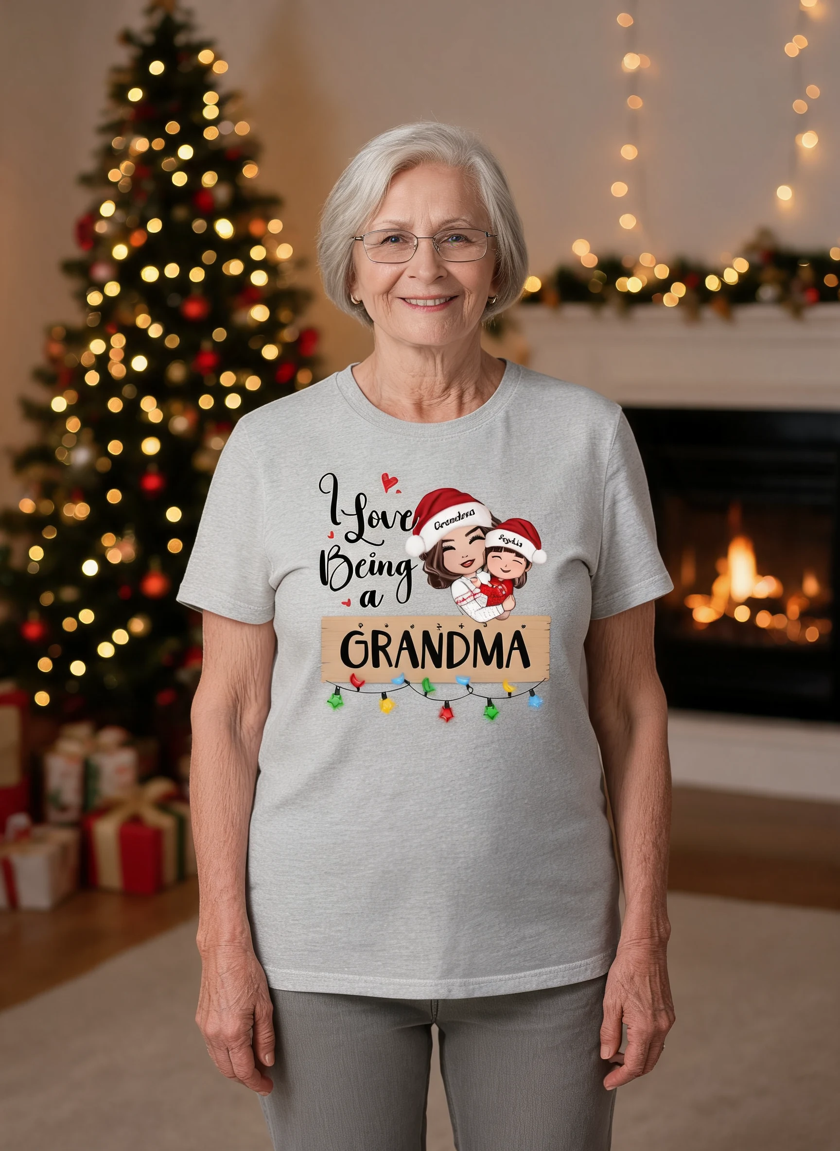 I Love Being A Grandma Hugging Grandkid Personalized Christmas Shirt β Sport Grey