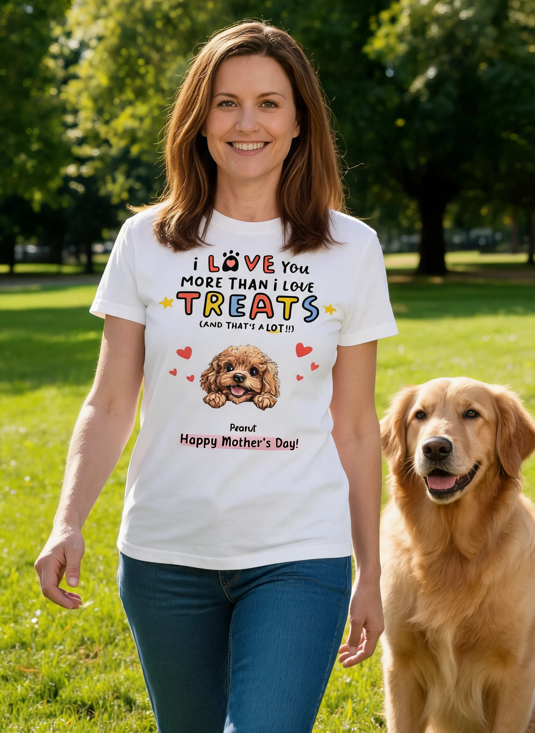 I Love You More Than I Love Treats Cartoon Peeking Dog Personalized Shirt, Gift for Dog Moms — White