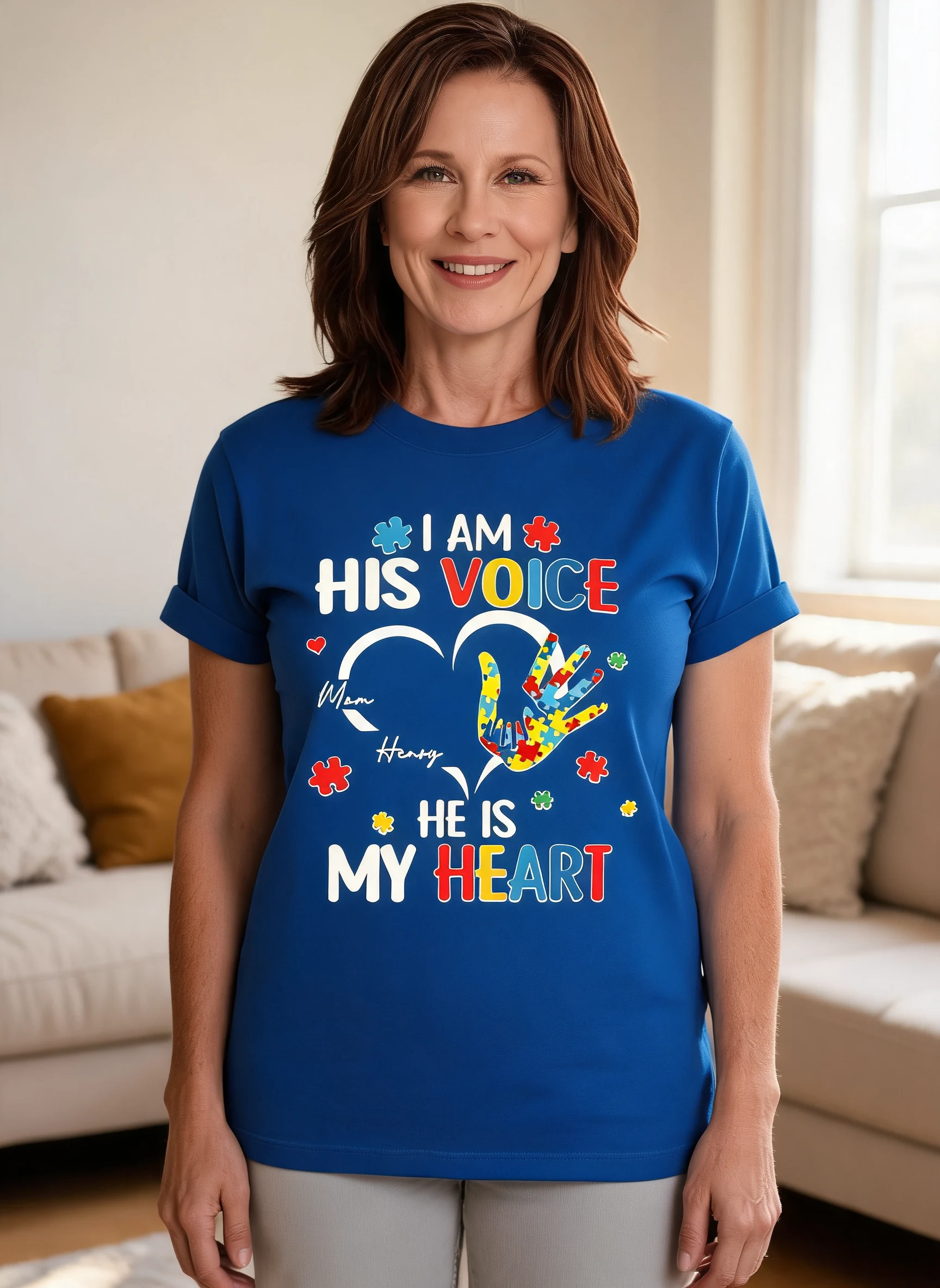I'm His Voice He's My Heart Autism - Personalized Shirt - Autism Awareness Shirt — Light Blue