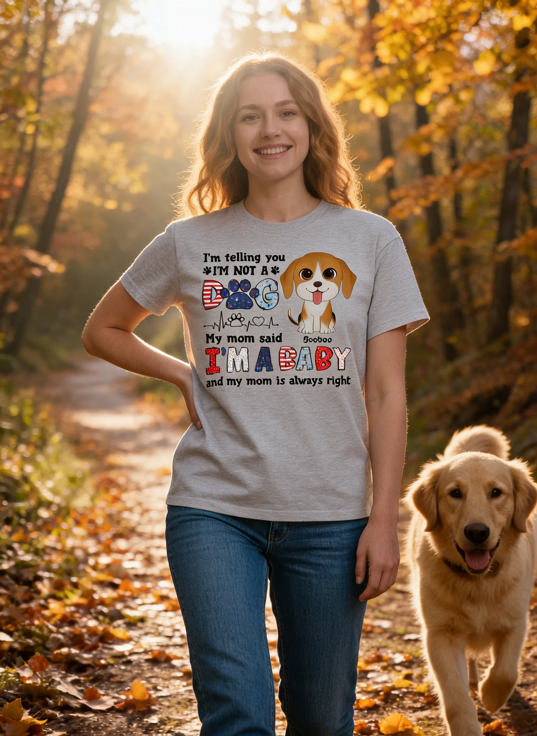 I'm Not A Dog I'm A Baby Personalized Dog Mom Shirt, 4th Of July Pattern — Sport Grey