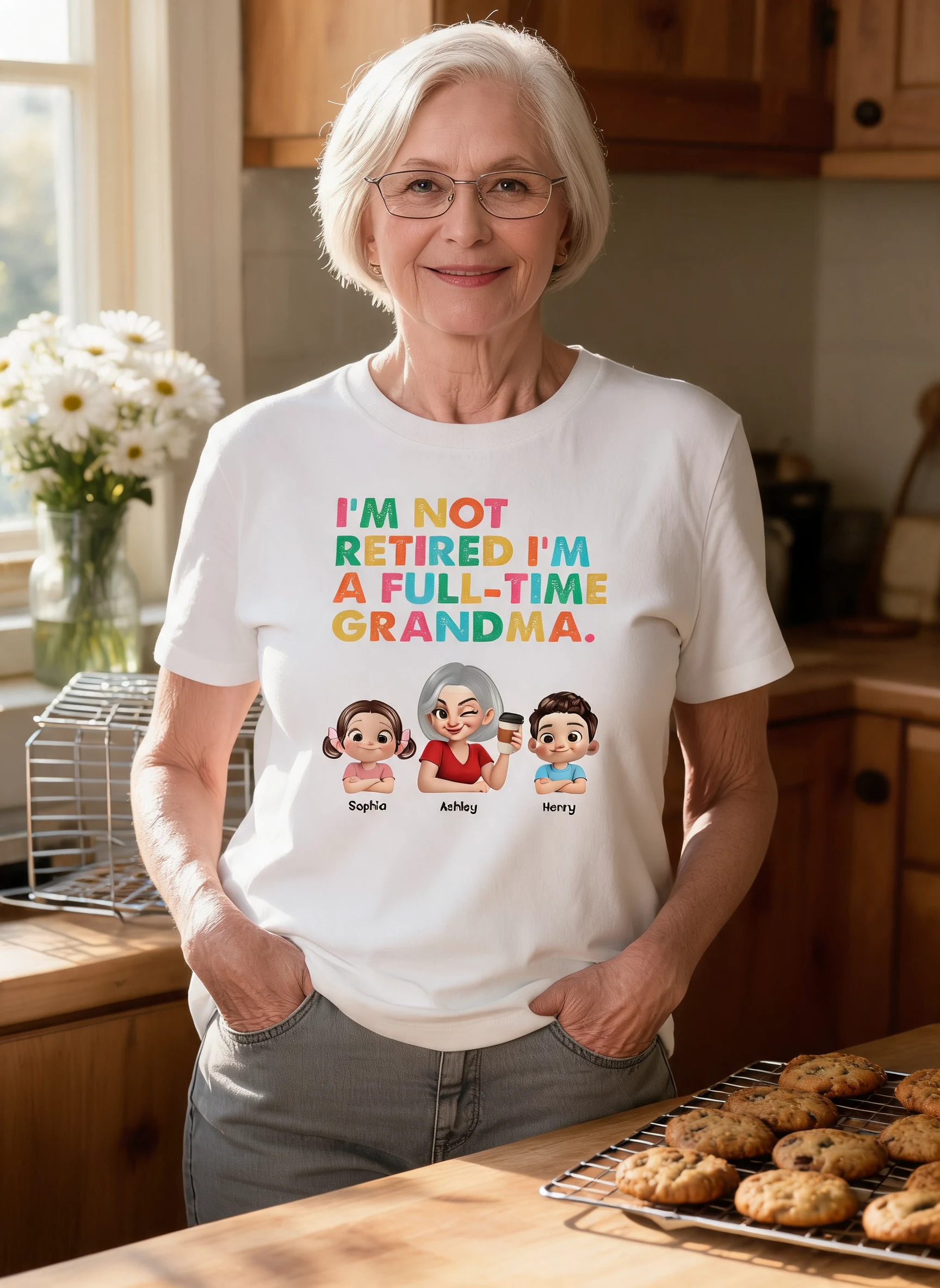I'm Not Retired I'm A Full Time Grandma - Personalized Shirt - Retirement Gift for Grandma, Mom, Wife — White