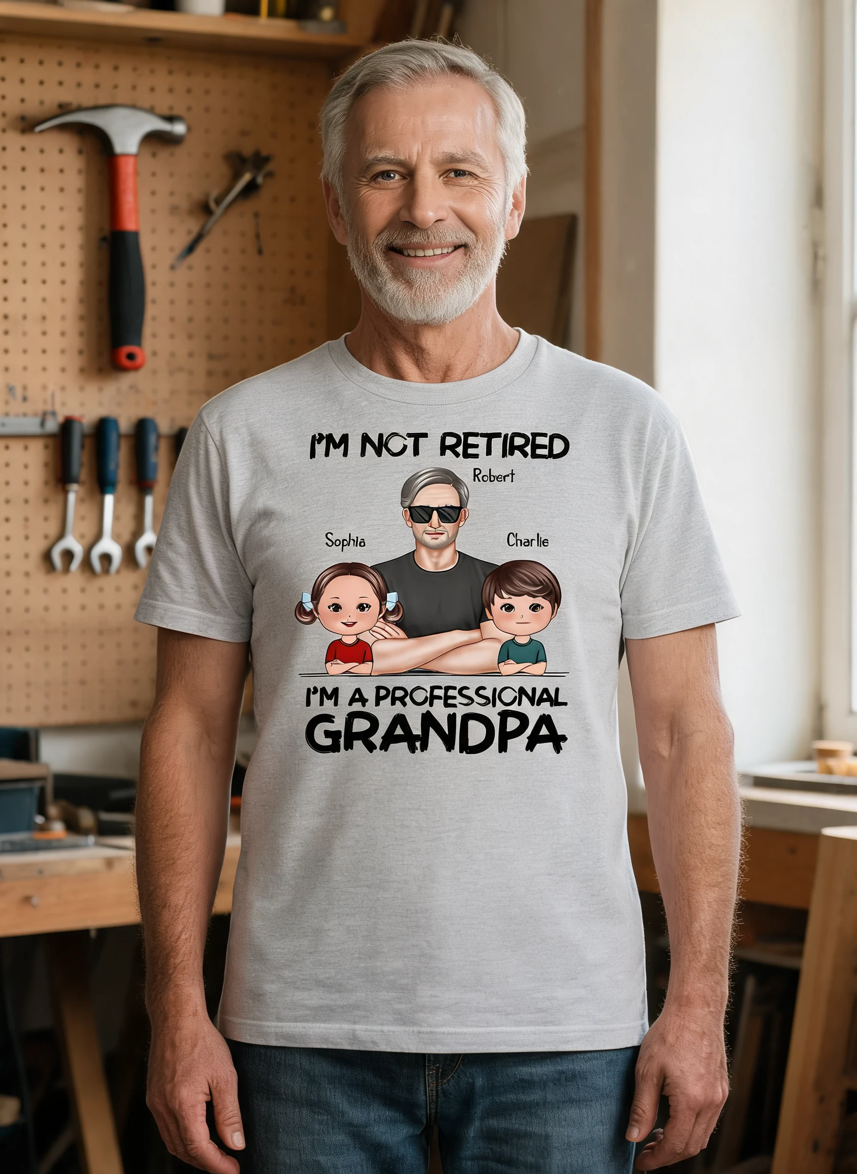 I'm Not Retired I'm A Professional Grandpa - Personalized Shirt - Retirement Gift For Grandpa — Sport Grey