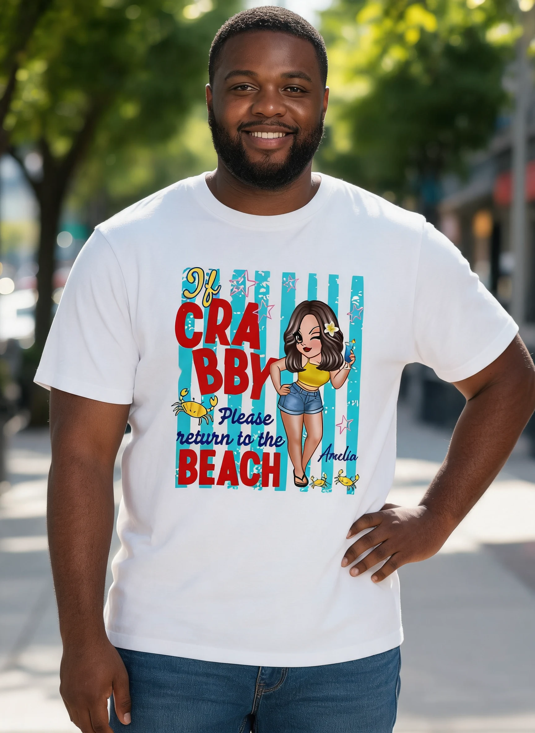If Crabby Please Return to the Beach, Funny Sassy Summer Vacation Tee - Personalized Shirt — White