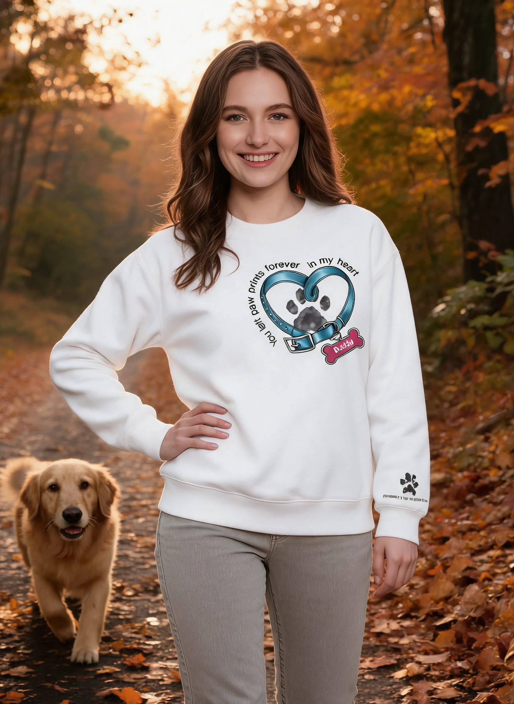 In Your Heart I'll Always Be Dog Collar Heart Light Color Personalized Sleeve Printed Sweatshirt β White