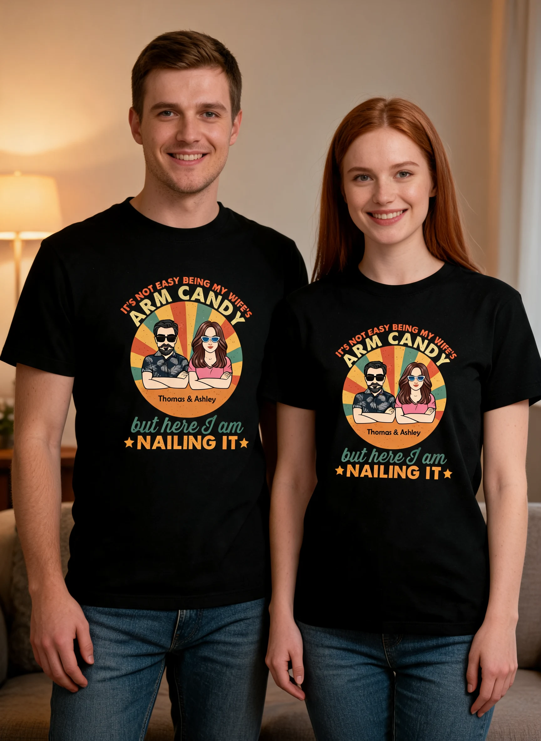 It's Not Easy Being My Wife's Arm Candy Husband And Wife Retro Style Personalized Shirt — Black