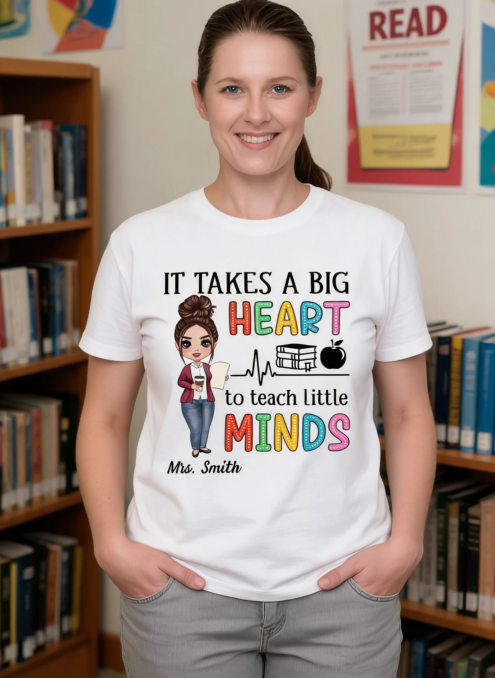 It Takes A Big Heart Teacher Personalized Shirt — White