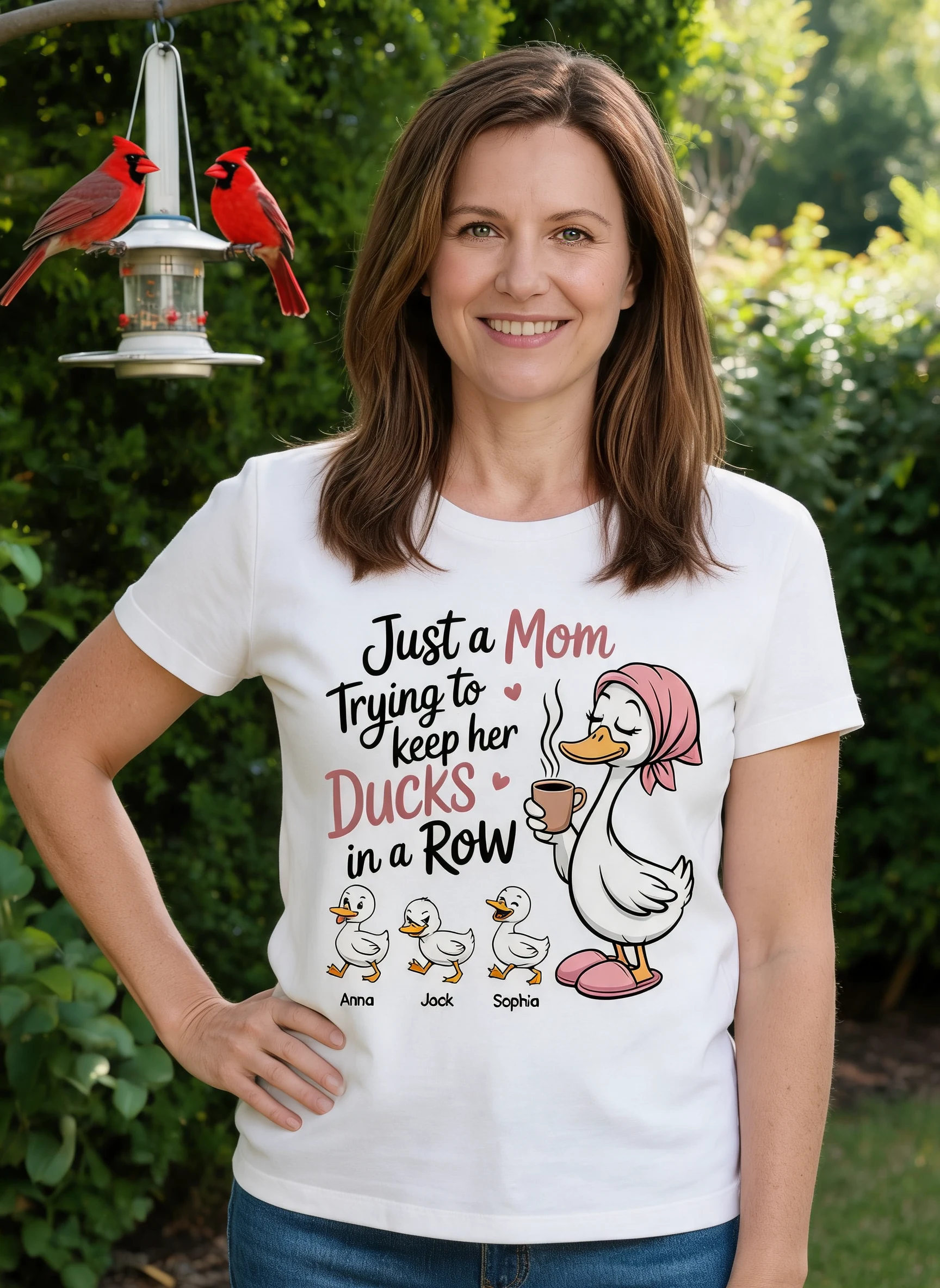 Just a Mom Trying to Keep Her Ducks in a Row - Personalized Shirt - Mother's Day Gift for Mom, Wife — White