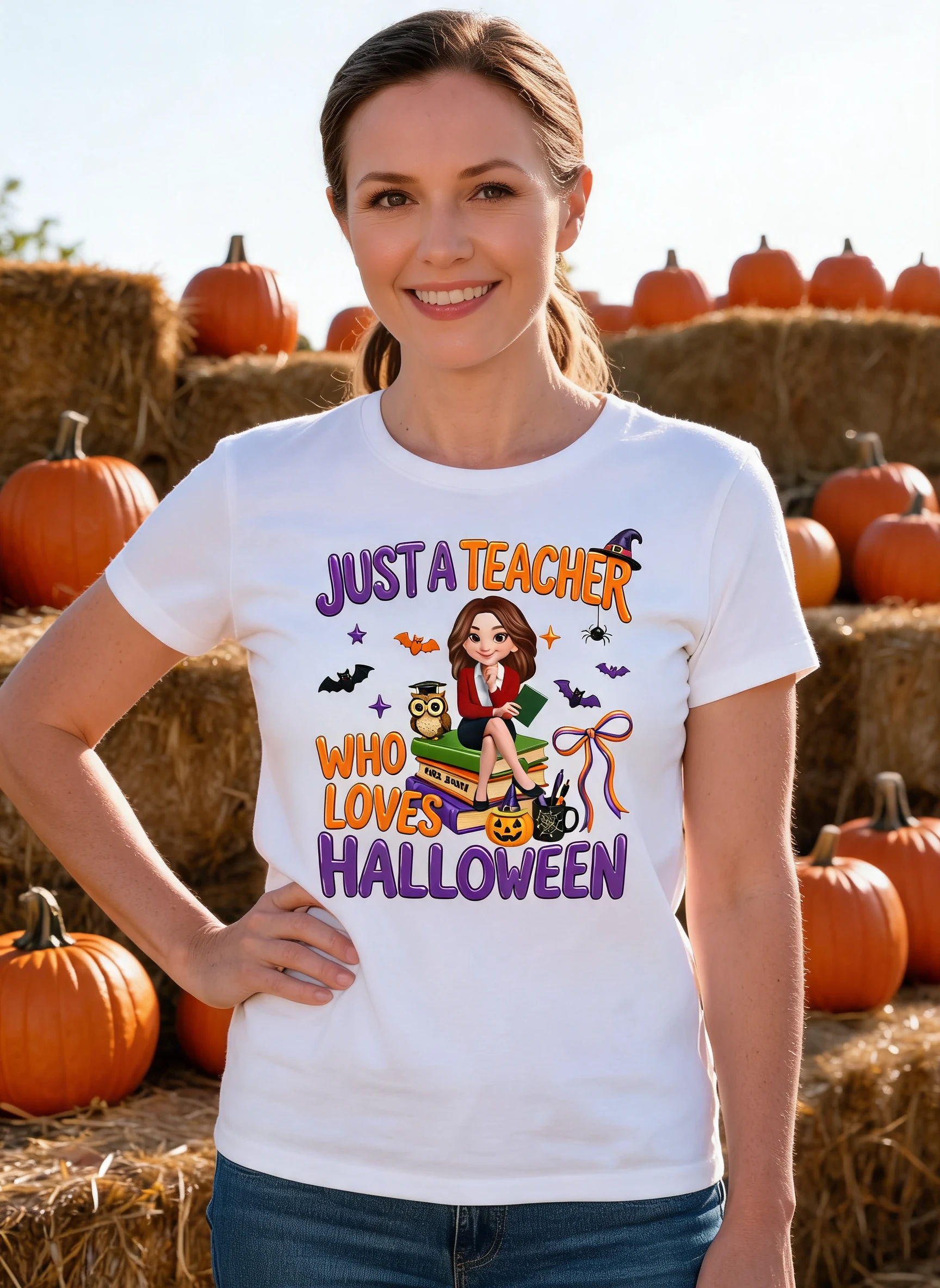 Just A Teacher Who Loves Halloween - Personalized Shirt - Gift For Teacher, Happy Halloween — White