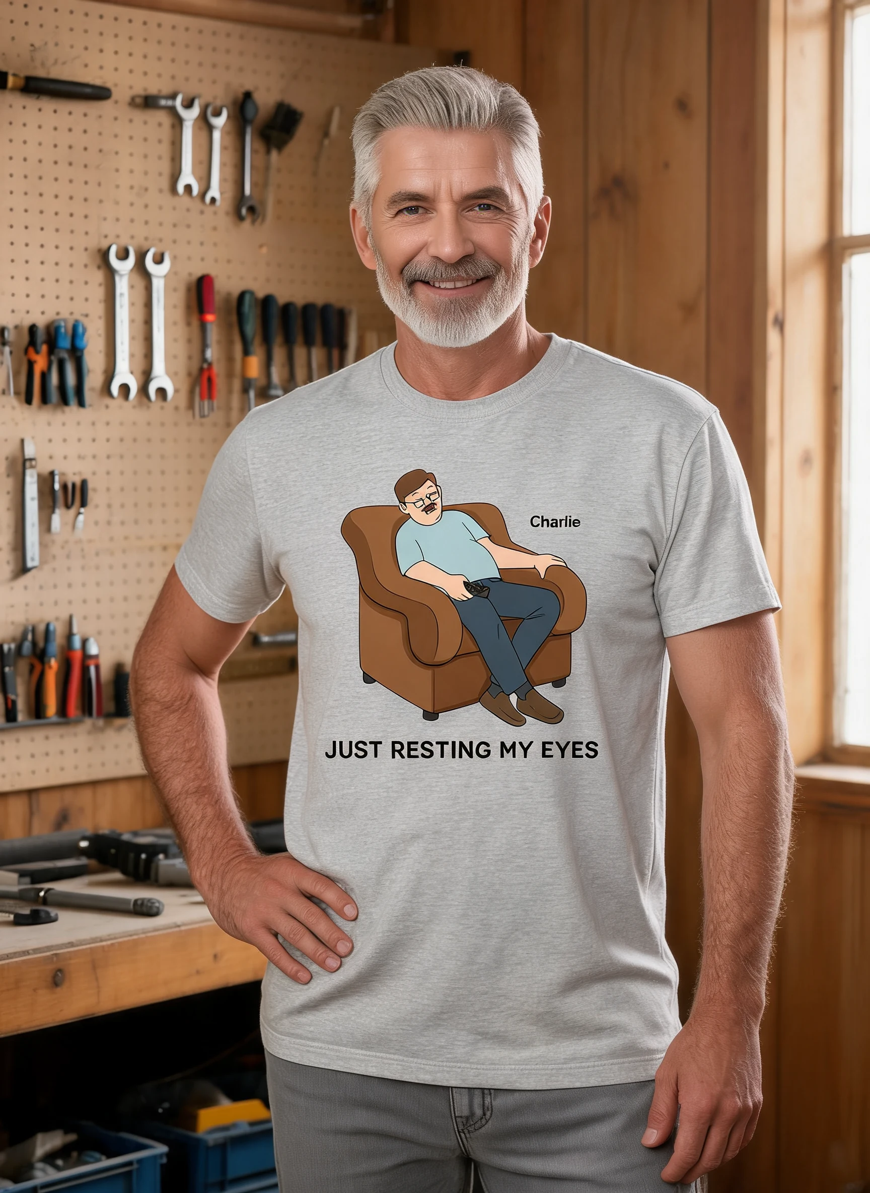 Just Resting My Eyes Dad Grandpa Asleep Funny Father's Day Gift Personalized Shirt — Sport Grey