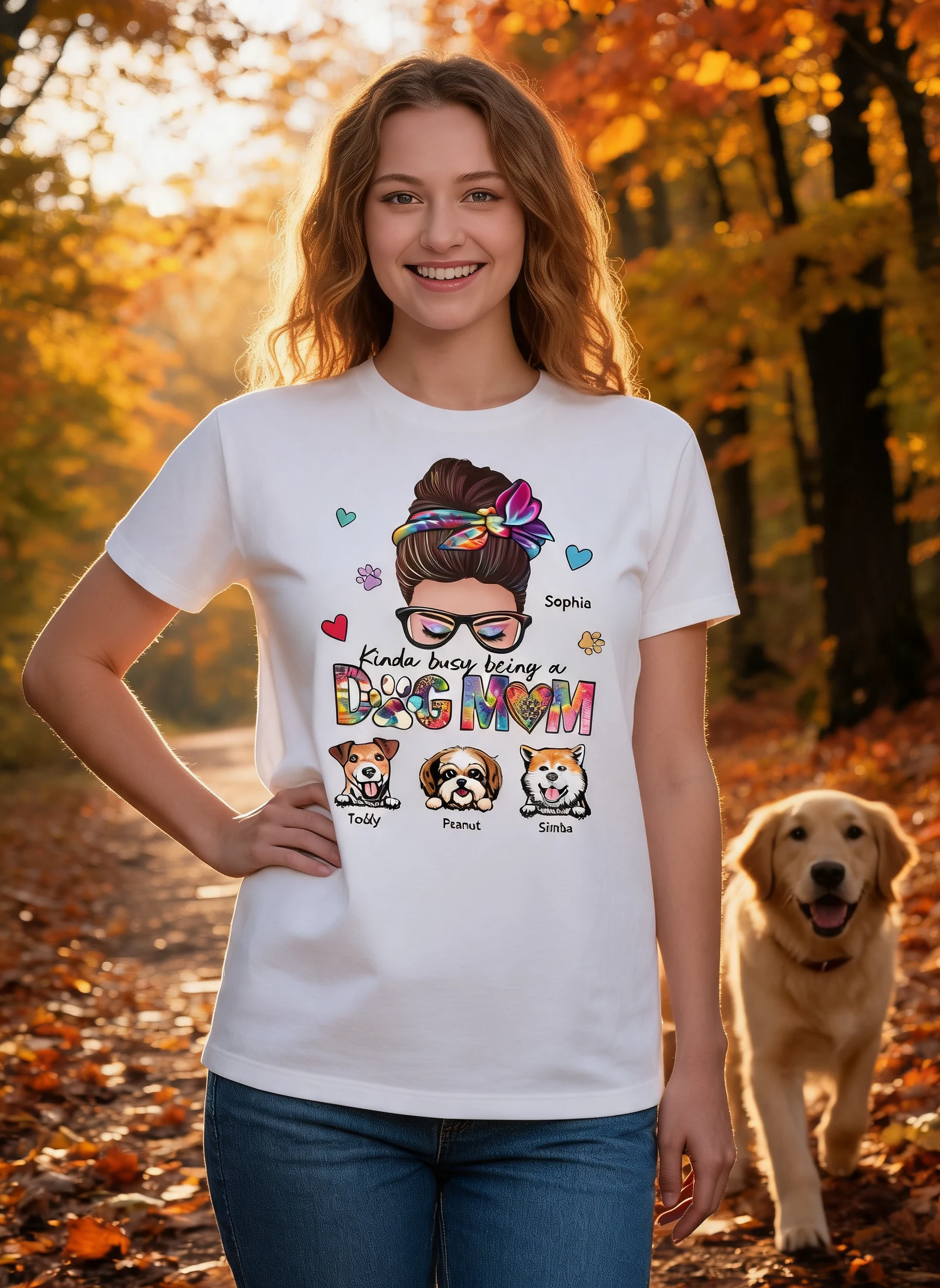 Kinda Busy Being A Dog Mom Messy Bun Personalized Shirt — White
